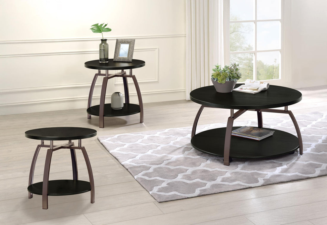 Dacre 3-piece Round Coffee and End Table Set Dark Charcoal - 722208-S3