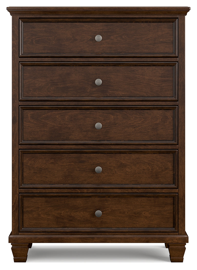 Danabrin California King Panel Bed with Mirrored Dresser, Chest and 2 Nightstands in Brown - PKG015189