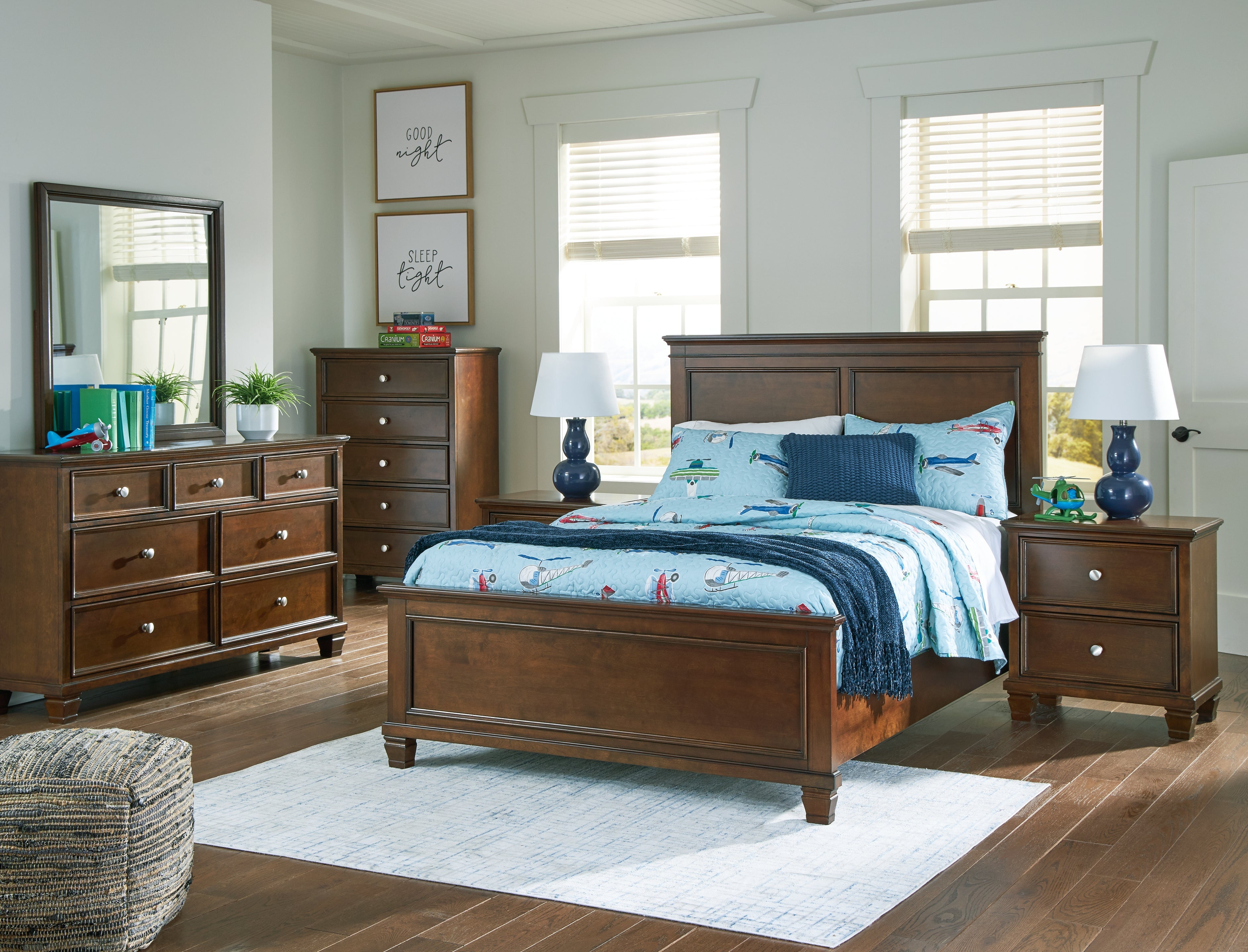Danabrin Full Panel Bed with Mirrored Dresser and 2 Nightstands in Brown - PKG015200
