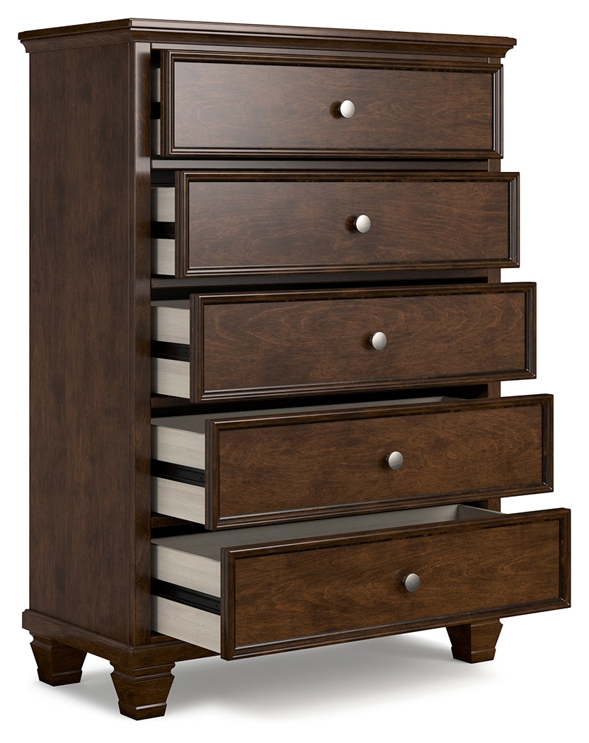 Danabrin Full Panel Bed with Mirrored Dresser and Chest in Brown - PKG015203