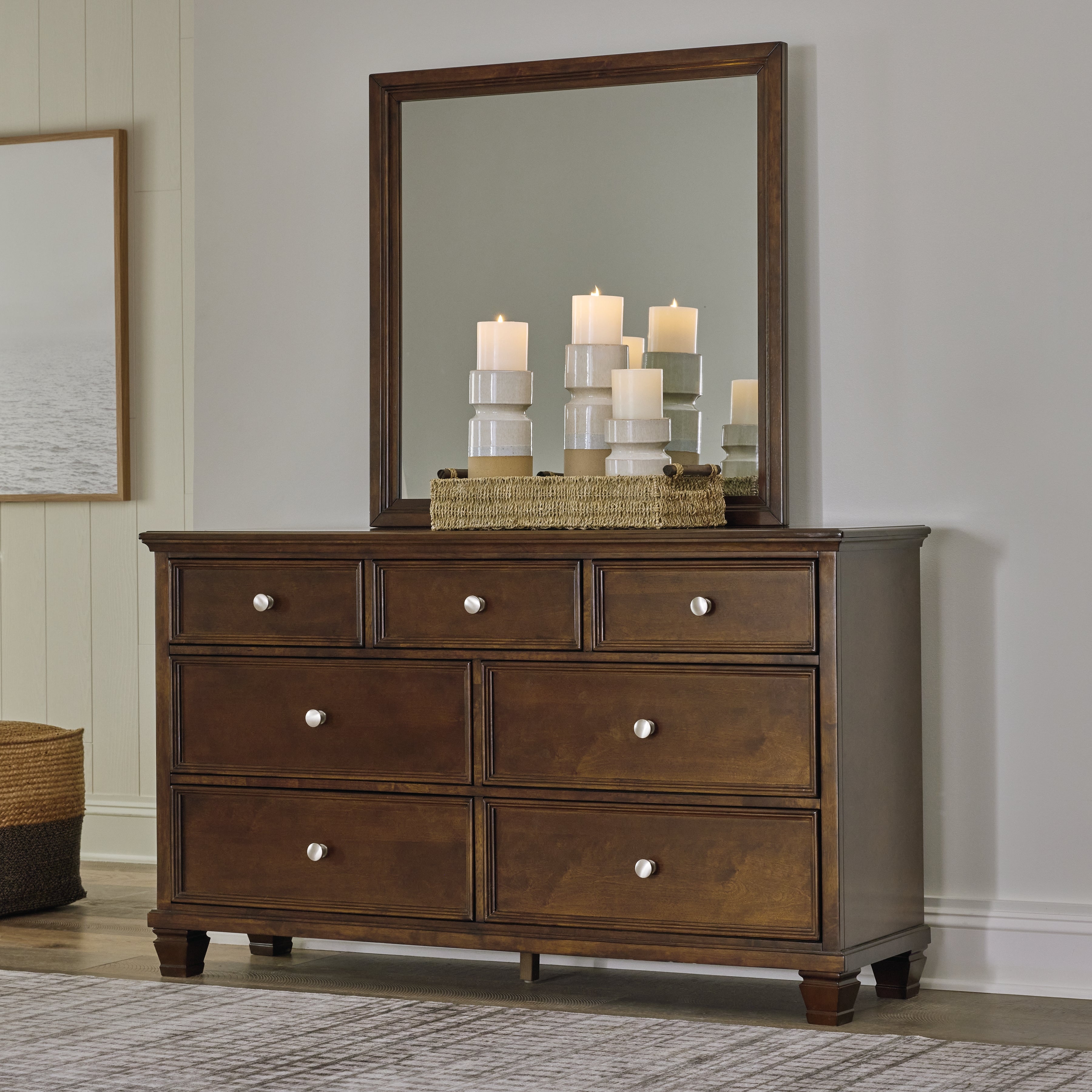 Danabrin Full Panel Bed with Mirrored Dresser and Chest in Brown - PKG015203