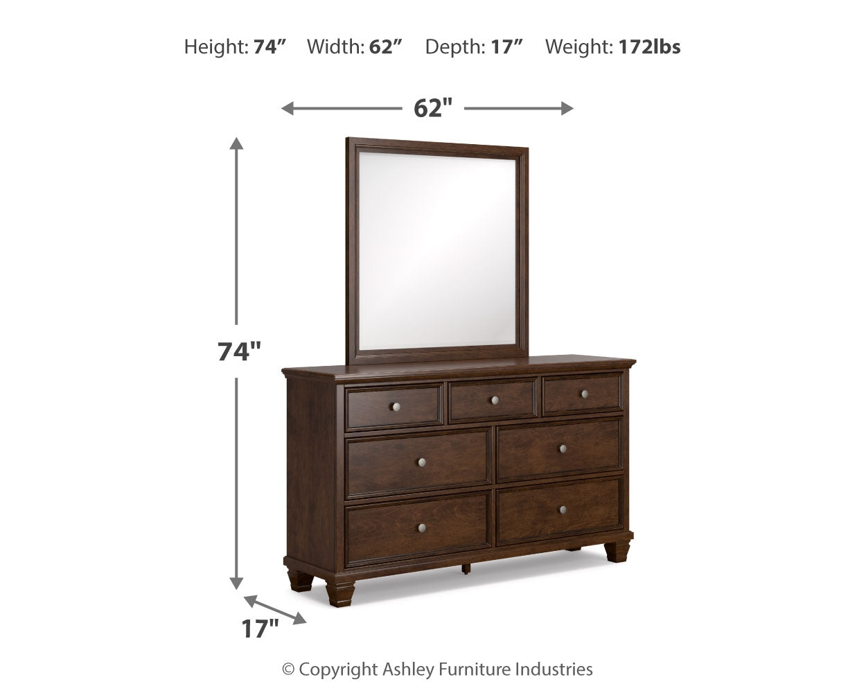 Danabrin Queen Panel Bed with Mirrored Dresser, Chest and 2 Nightstands in Brown - PKG015177