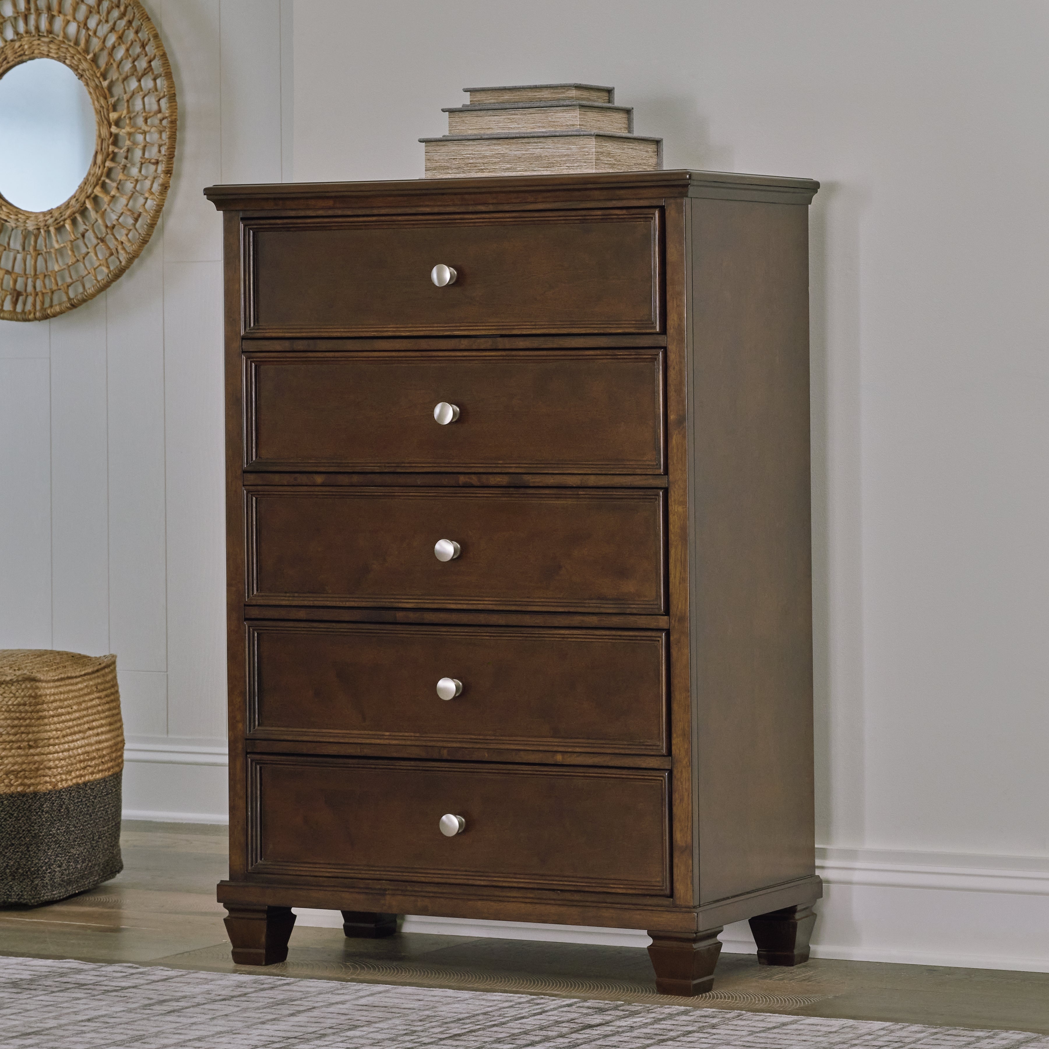 Danabrin Twin Panel Bed with Mirrored Dresser, Chest and 2 Nightstands in Brown - PKG015195