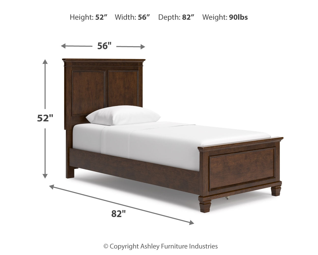 Danabrin Twin Panel Bed with Mirrored Dresser in Brown - PKG015193