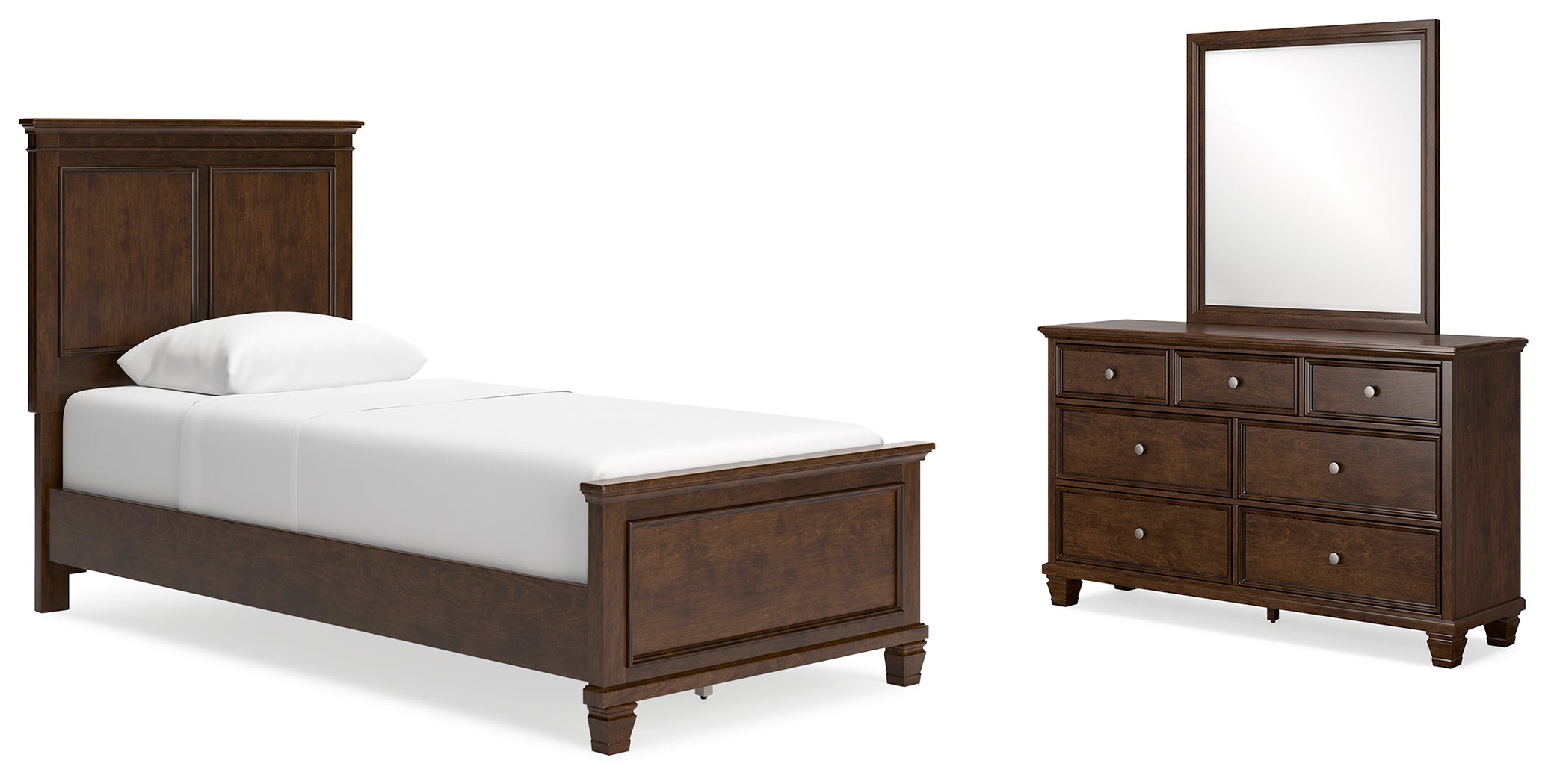 Danabrin Twin Panel Bed with Mirrored Dresser in Brown - PKG015193
