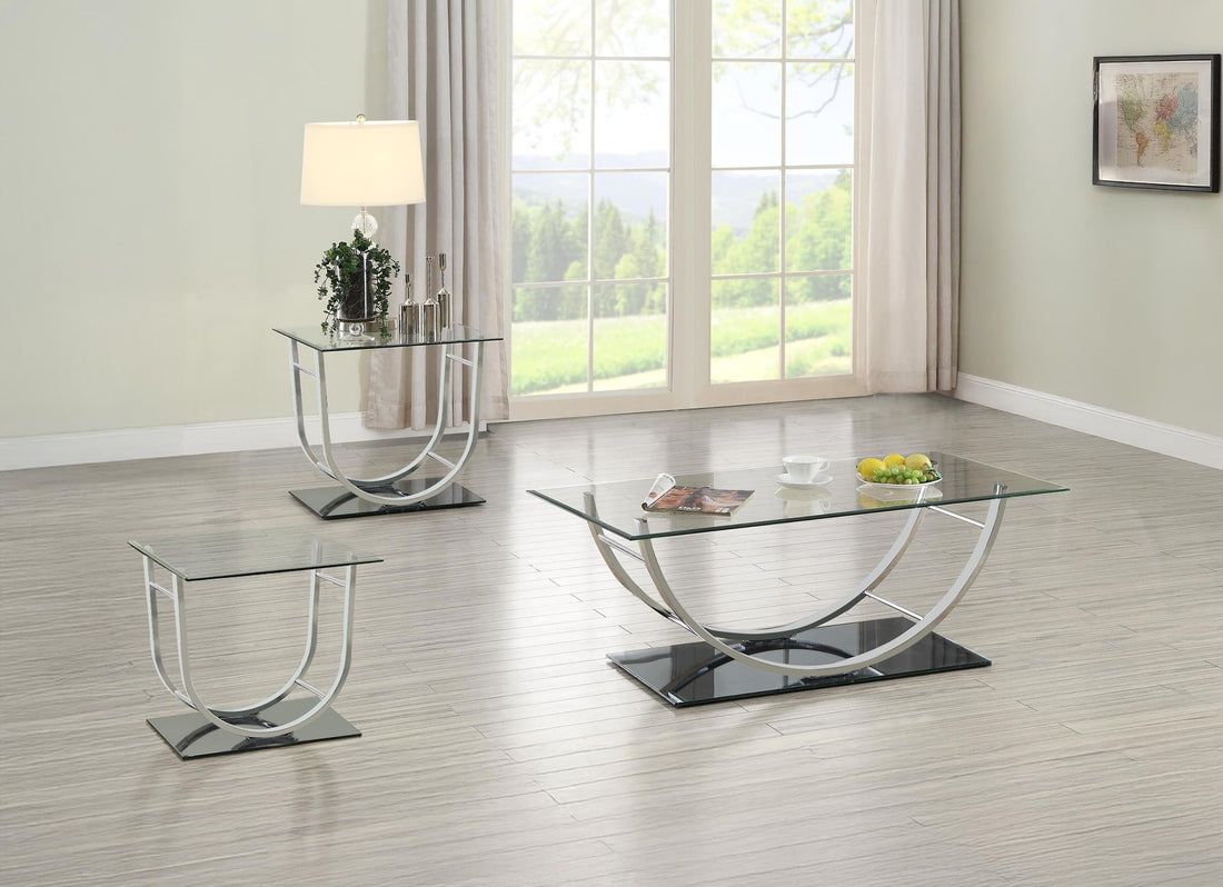 Danville 3-piece Glass Top Coffee and End Table Set Chrome - 704988-S3
