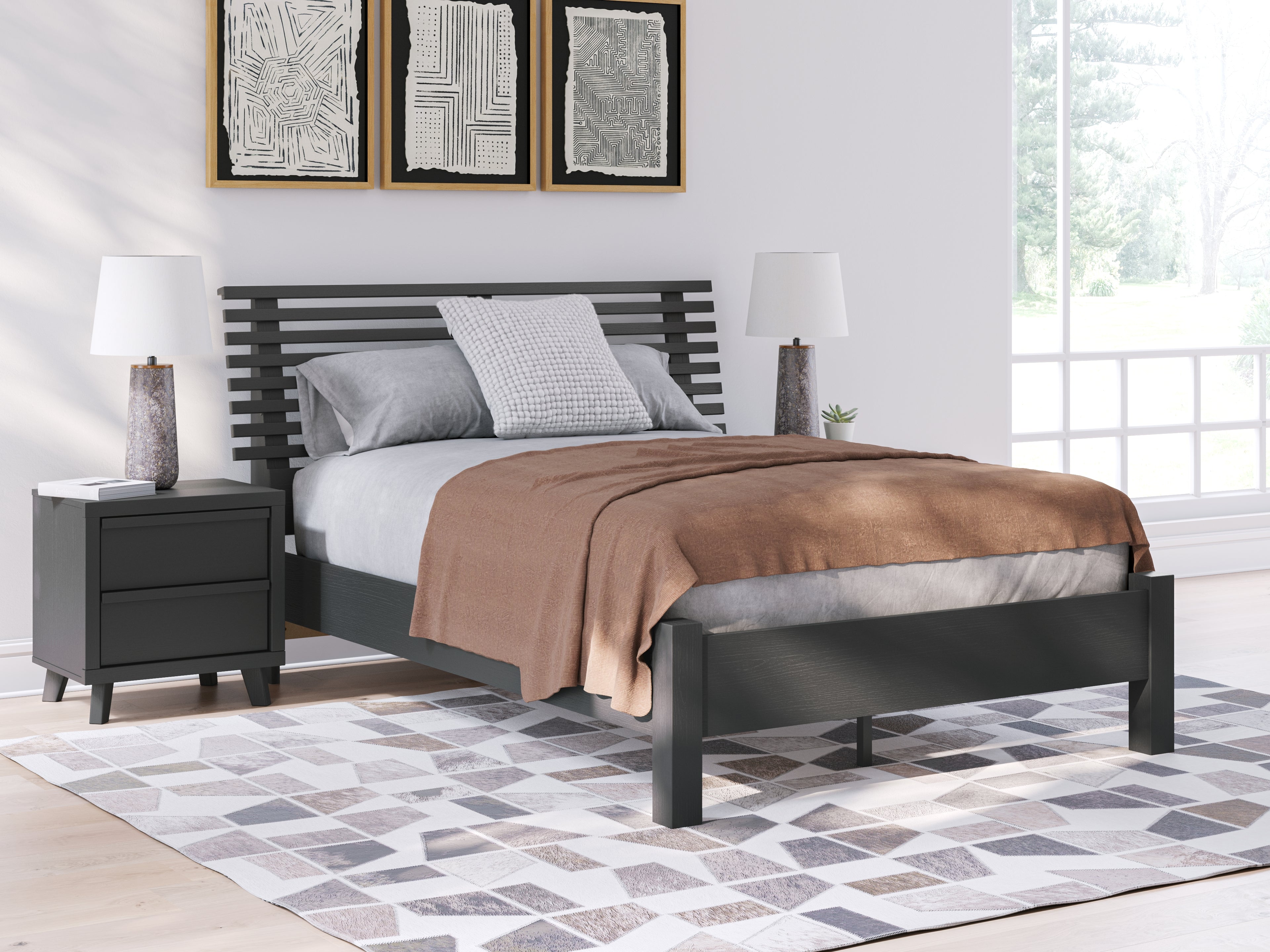 Danziar Black Full Slat Panel Bed - B1013B19