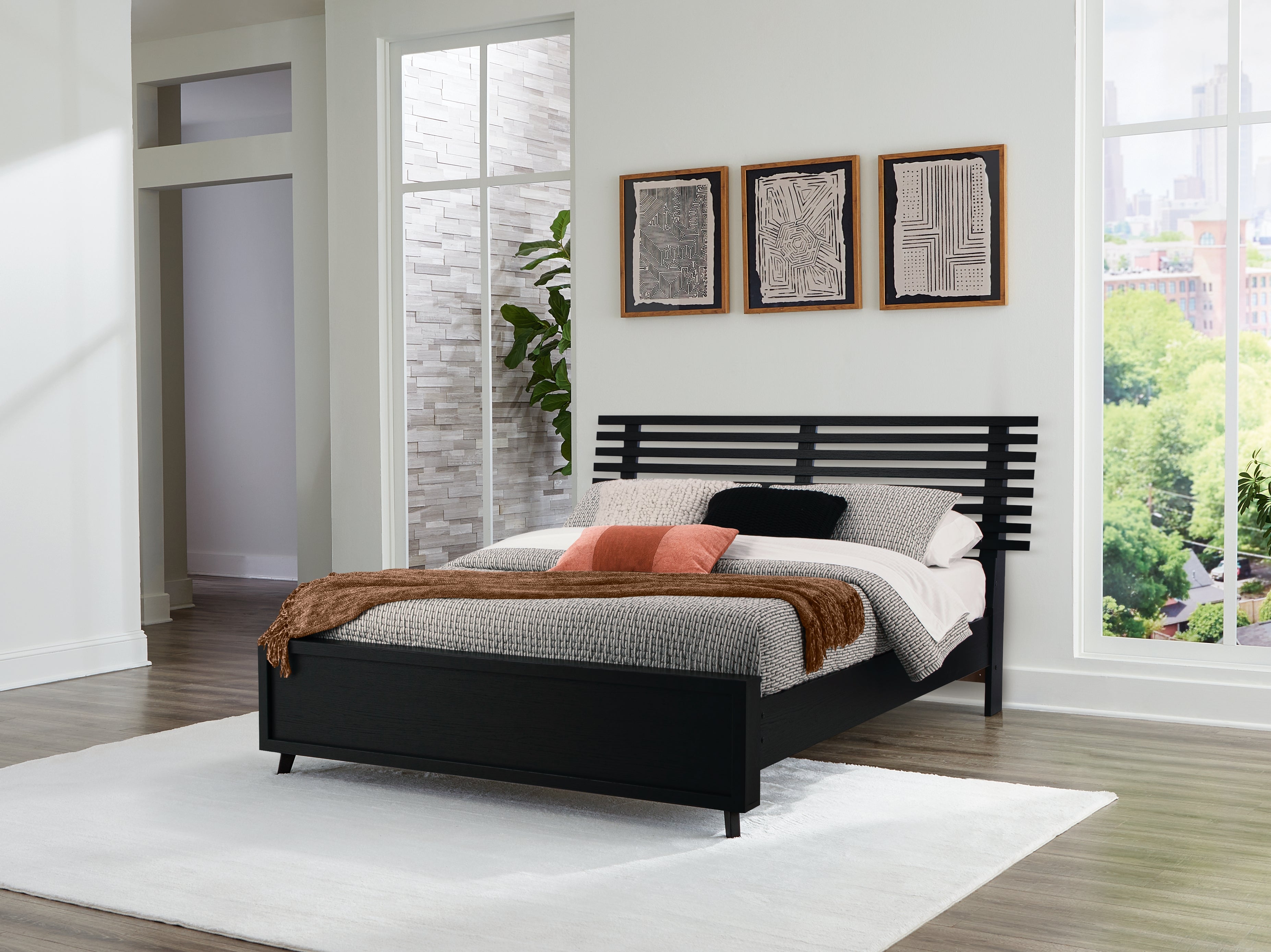 Danziar Black Full Slat Panel Bed - B1013B23