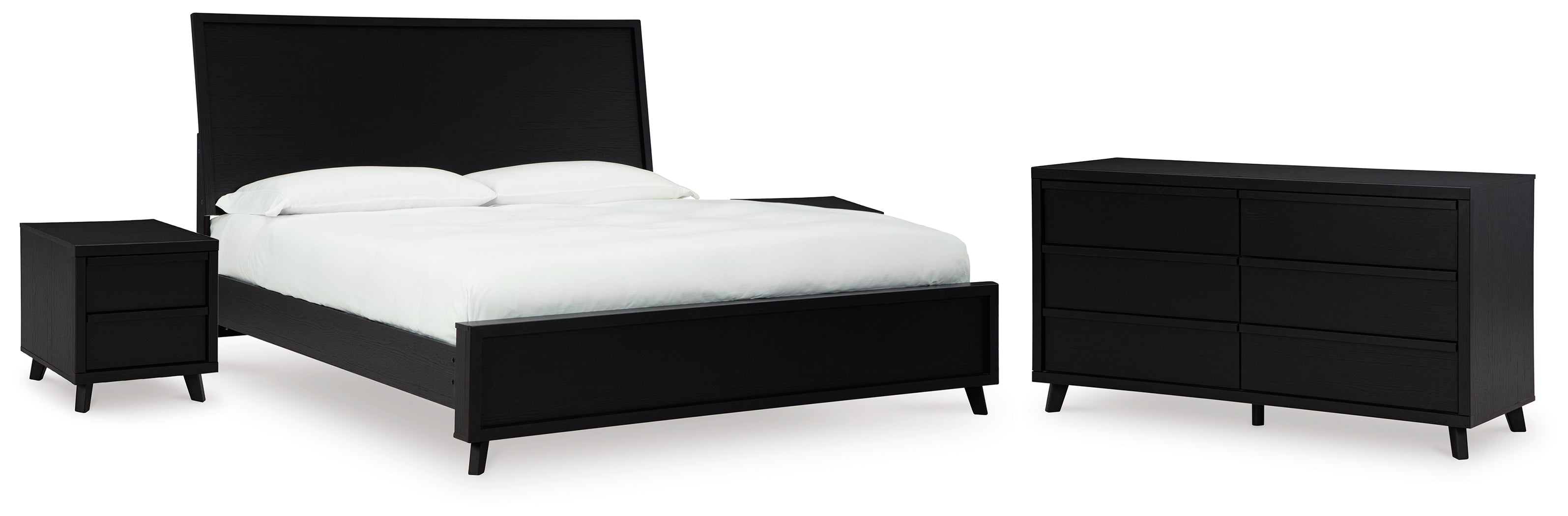 Danziar Black King Panel Bed, Dresser and 2 Nightstands - B1013B14