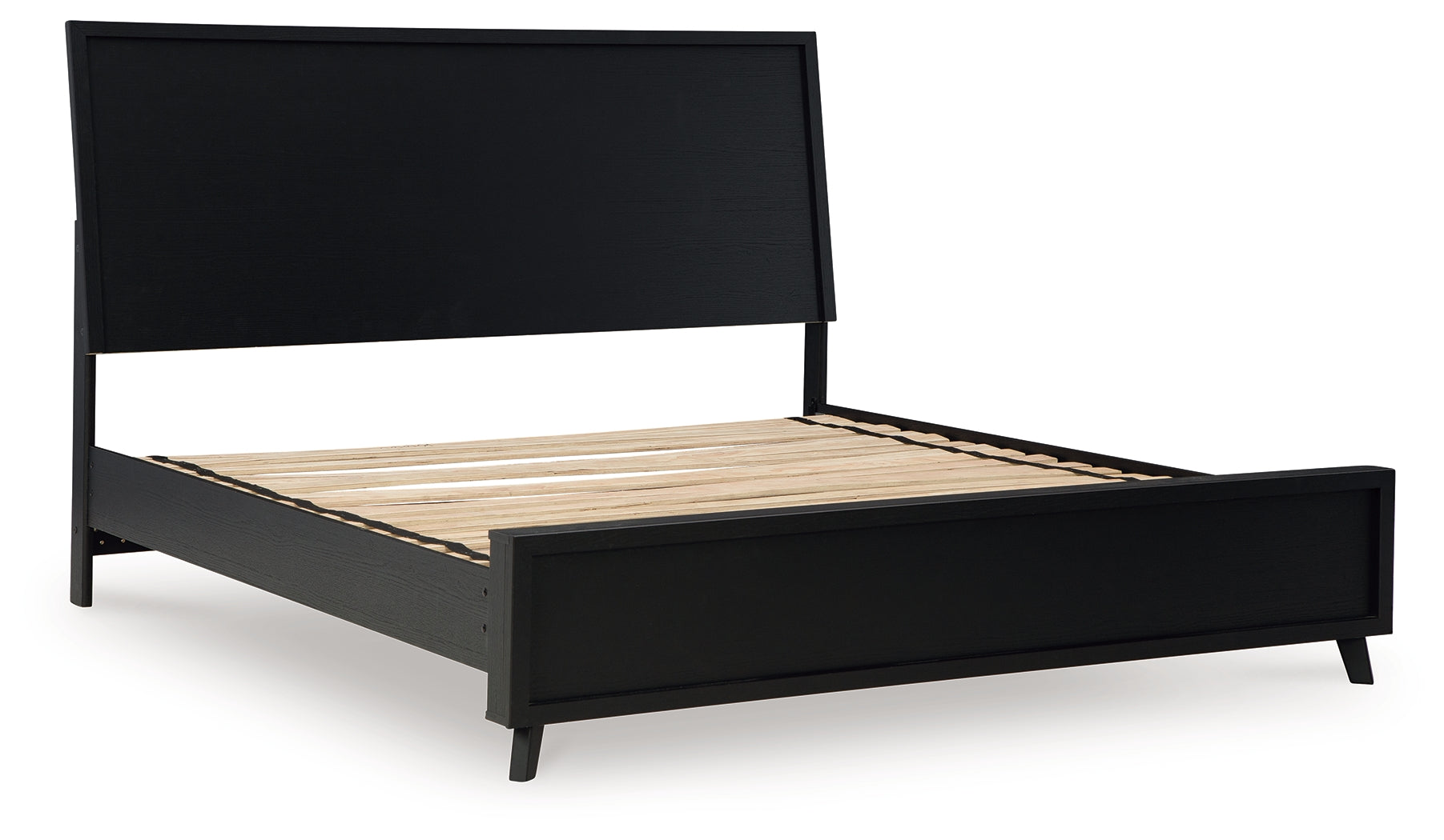 Danziar King Panel Bed with Mirrored Dresser, Chest and 2 Nightstands in Black - PKG015915