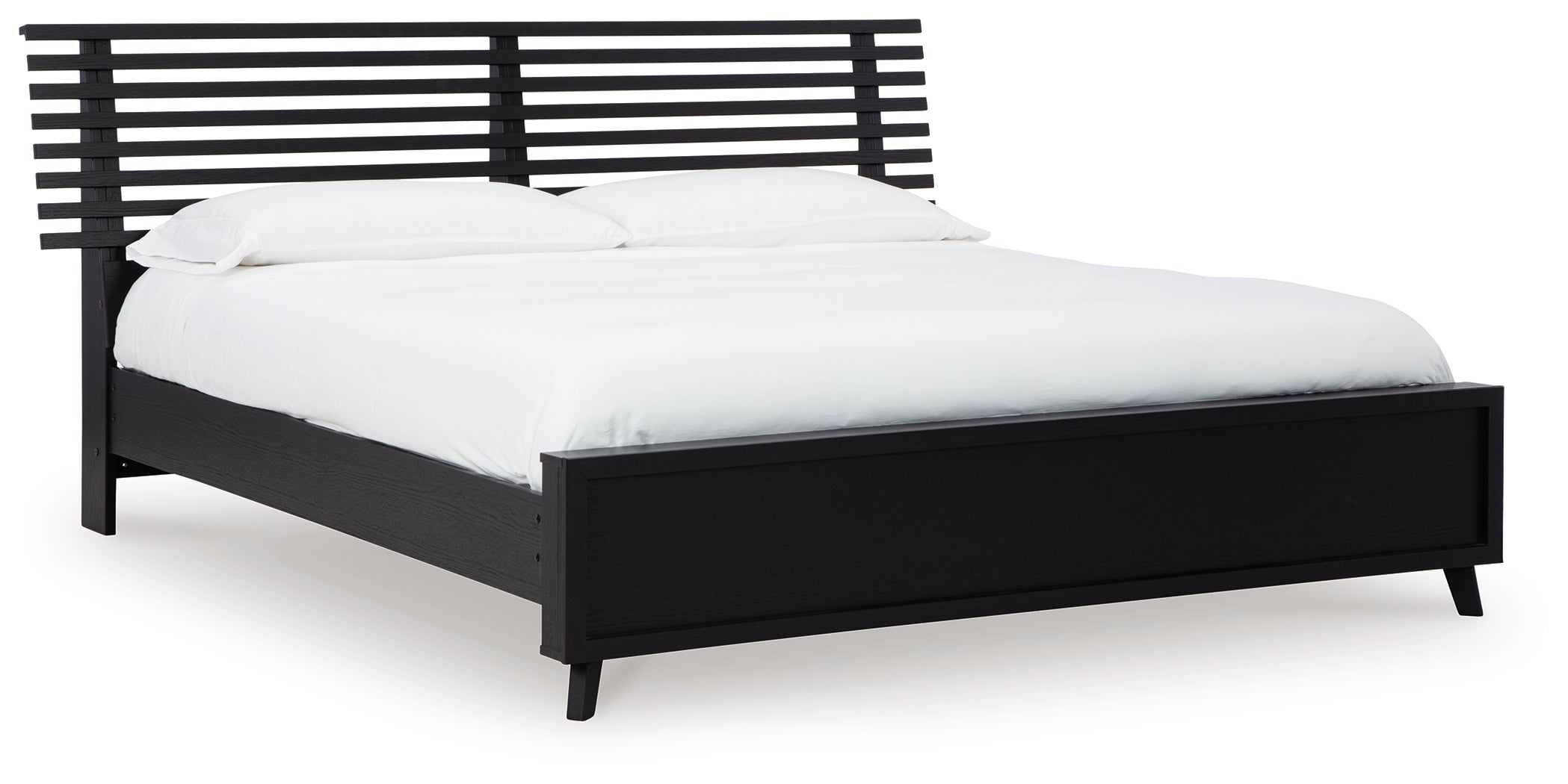 Danziar Queen Panel Bed with Mirrored Dresser and Nightstand in Black - PKG015898