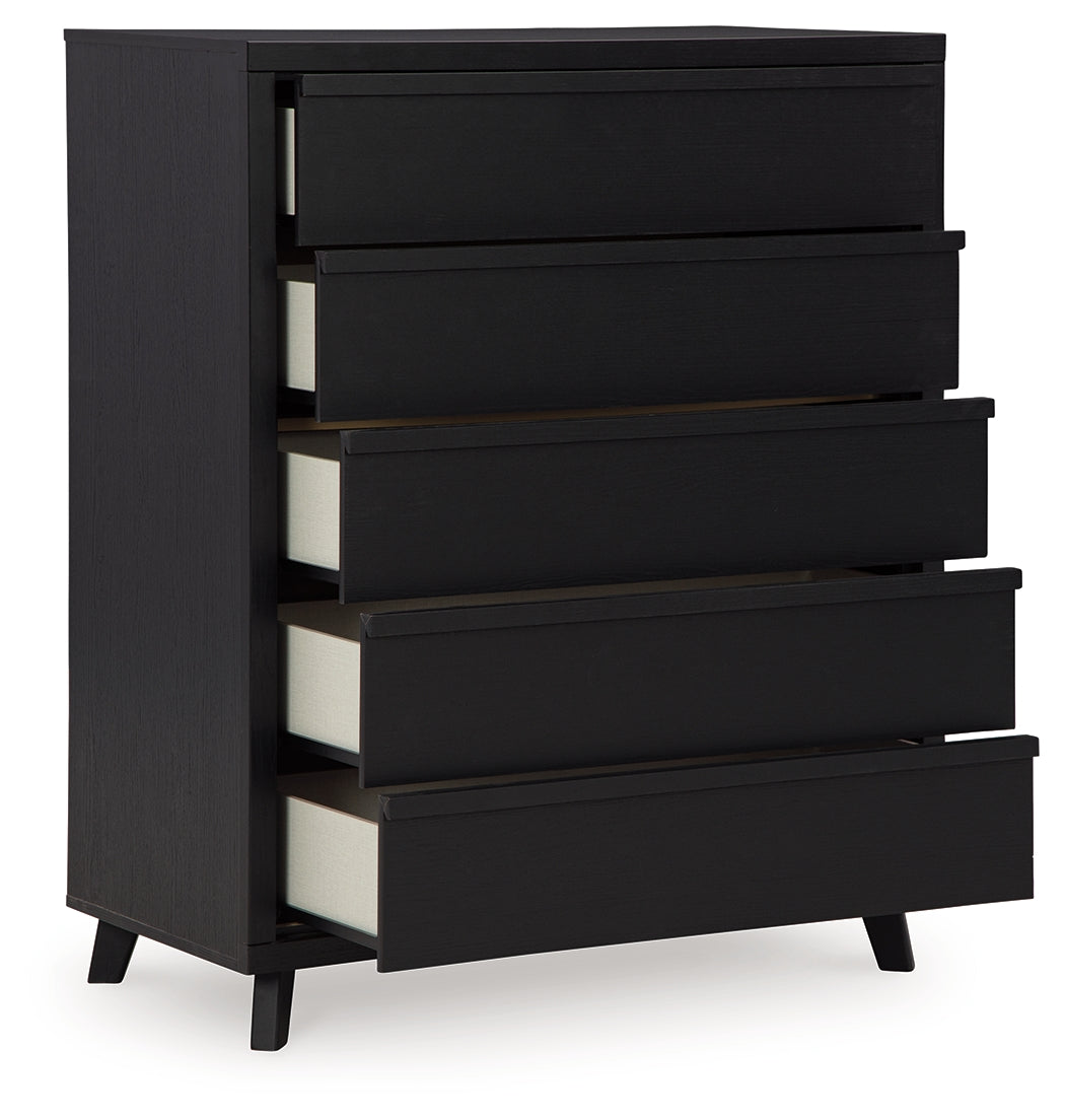 Danziar Queen Panel Headboard with Mirrored Dresser and Chest in Black from Ashley - Luna Furniture