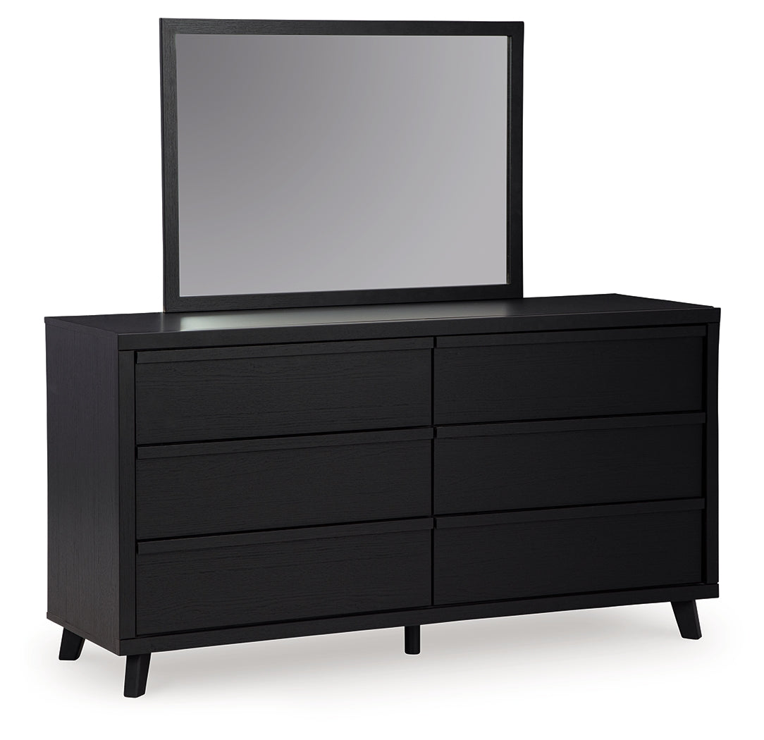 Danziar Queen Panel Headboard with Mirrored Dresser and Nightstand in Black from Ashley - Luna Furniture