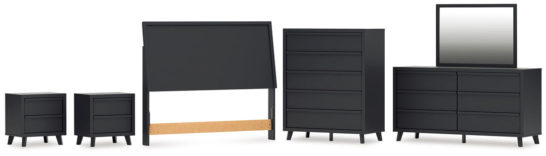 Danziar Queen Panel Headboard with Mirrored Dresser, Chest and 2 Nightstands in Black - PKG016017