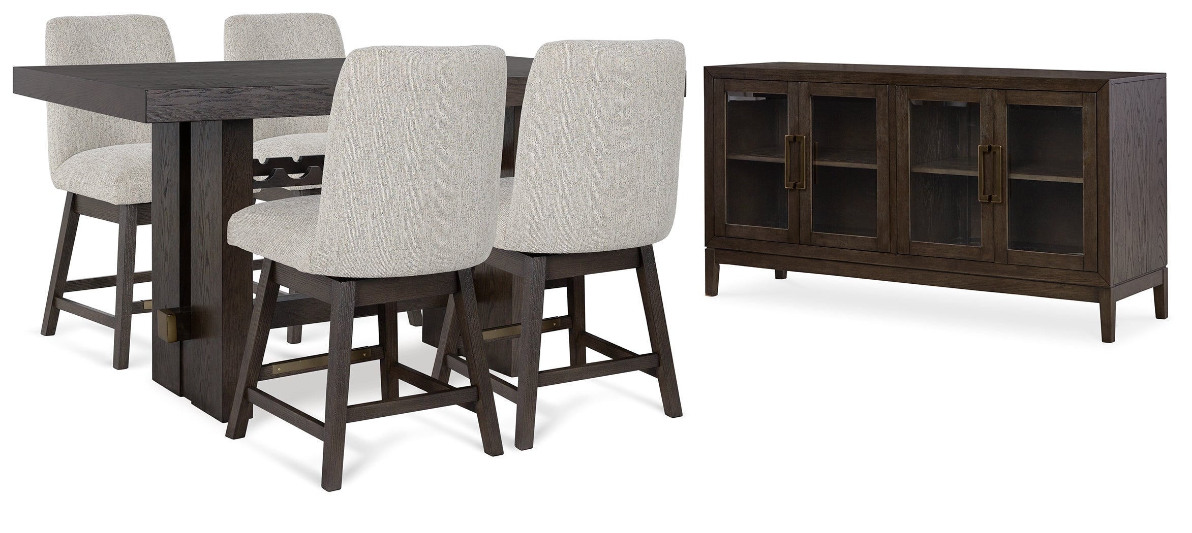 Dark Brown Burkhaus Counter Height Dining Table and 4 Barstools with Storage - PKG019511