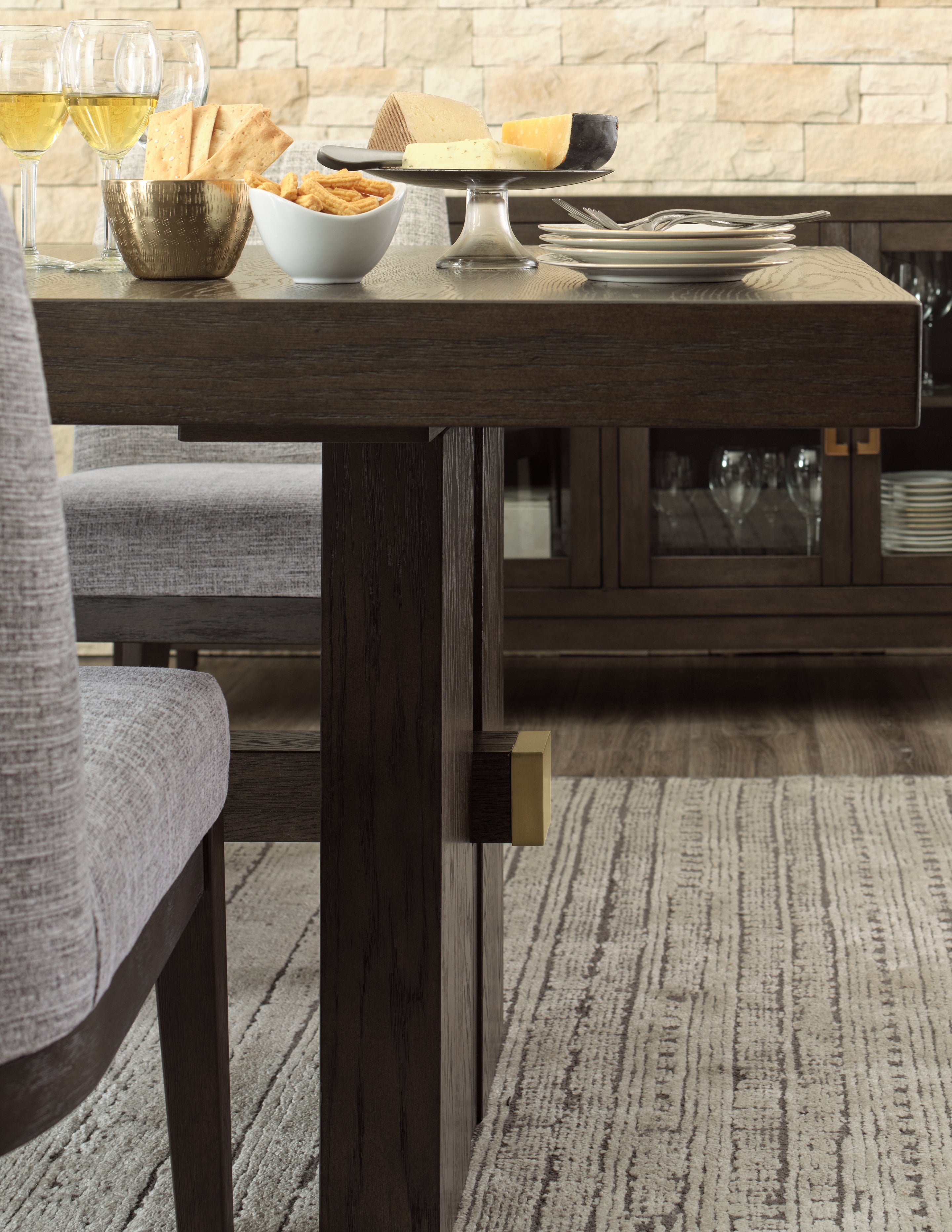 Dark Brown Burkhaus Dining Table and 8 Chairs with Storage - PKG013374