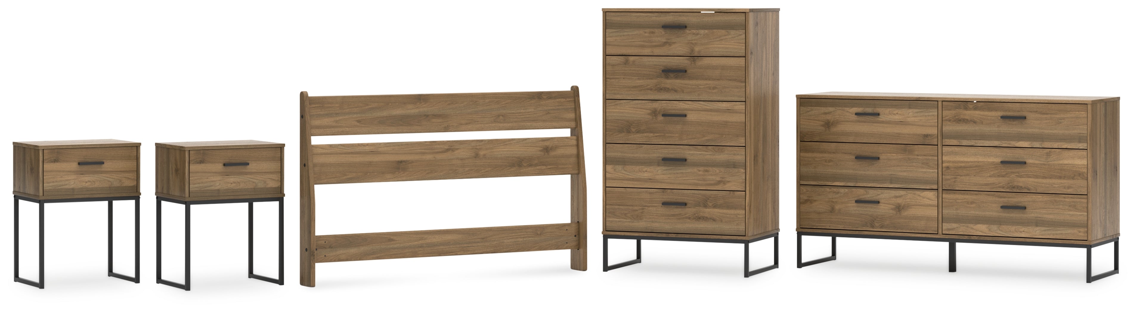 Deanlow Full Panel Headboard with Dresser, Chest and 2 Nightstands in Honey - PKG017180
