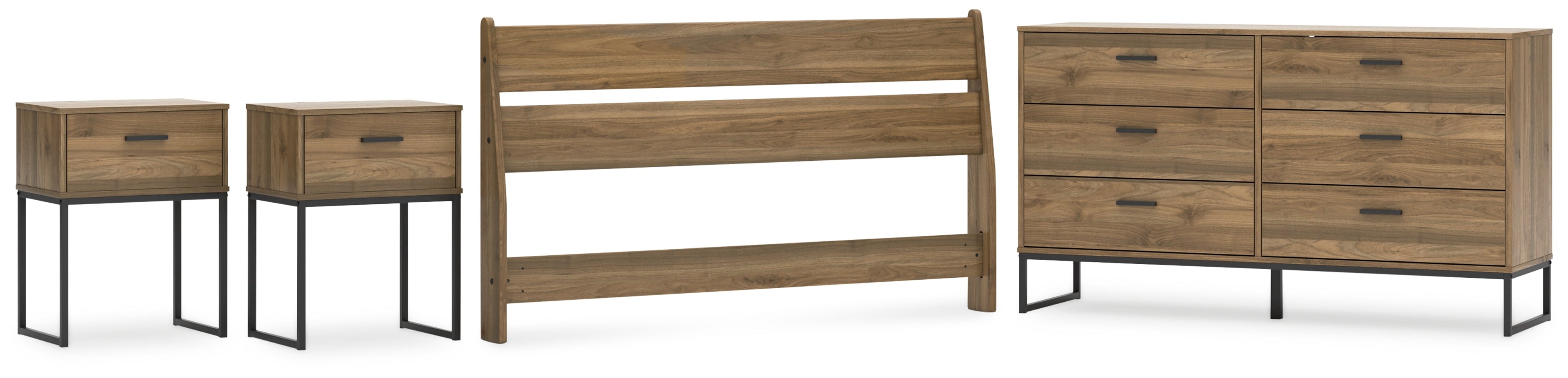 Deanlow Queen Panel Headboard with Dresser and 2 Nightstands in Honey - PKG017262