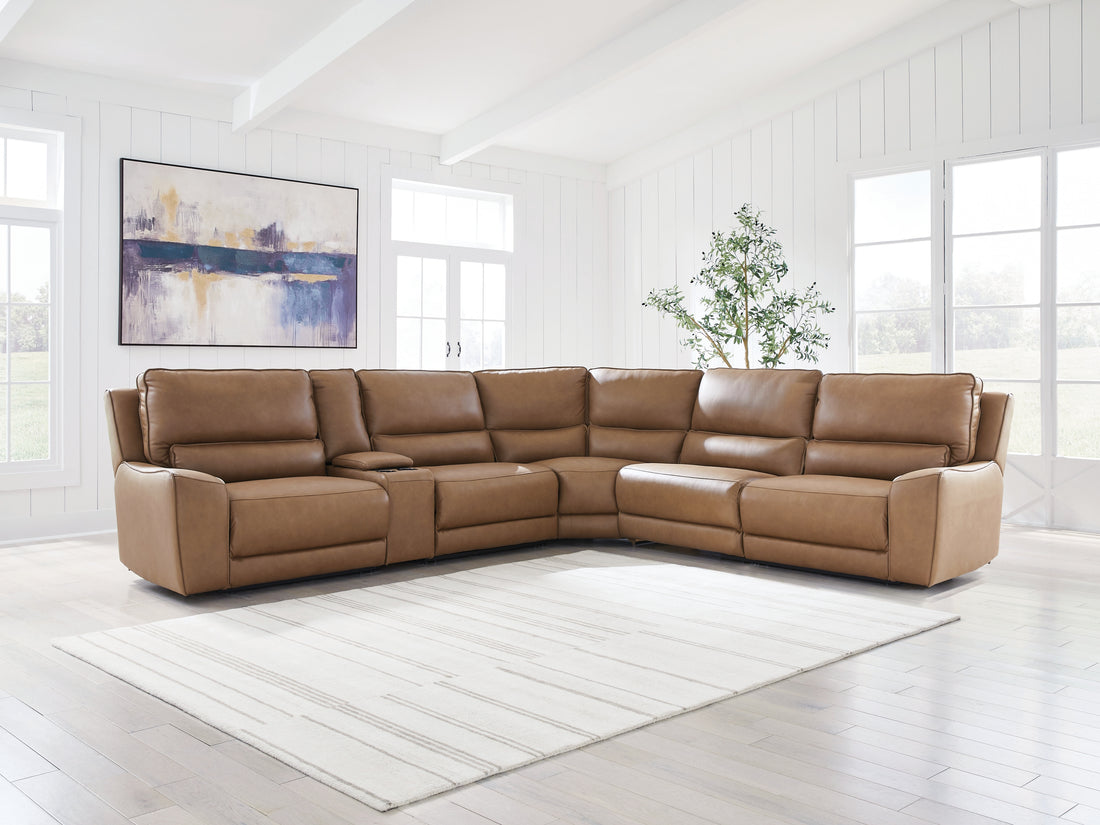 DeepWakes Caramel 6-Piece Reclining Sectional with Storage Console - PCU62606S36