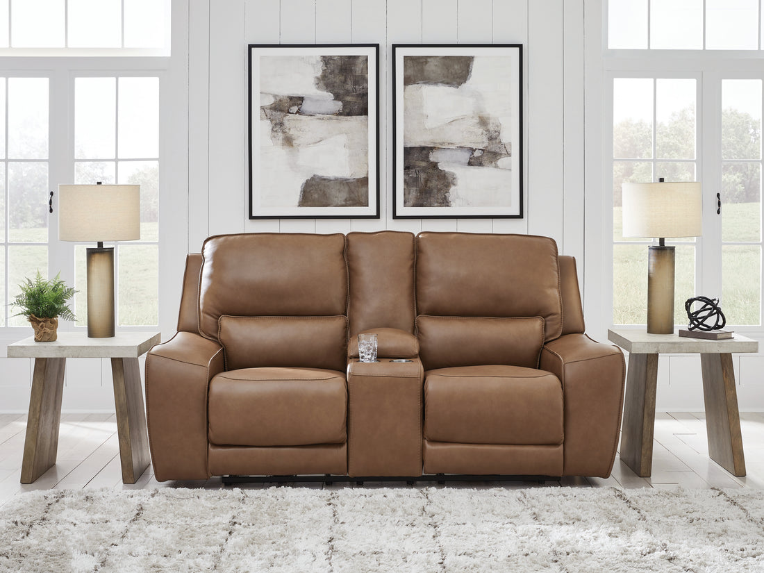 DeepWakes Caramel Power Reclining Loveseat with Console - PCU6260618