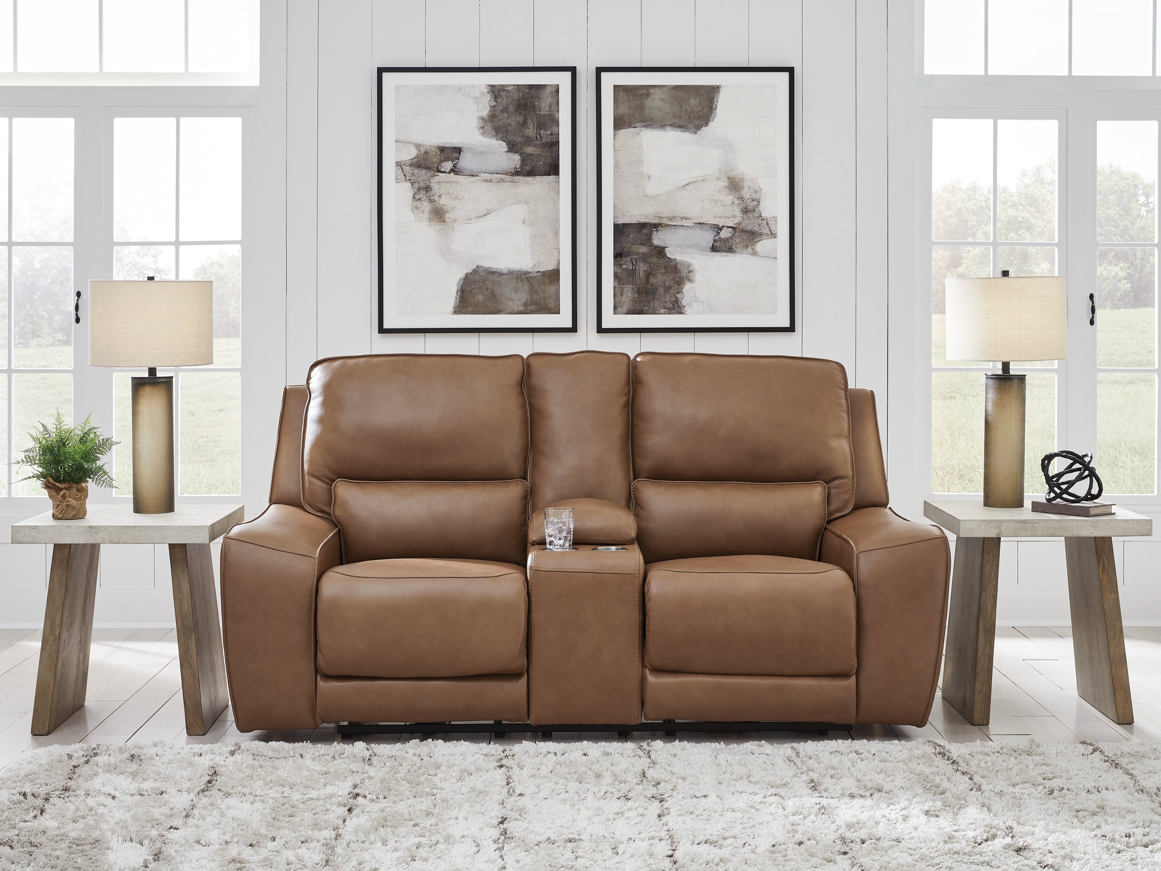 DeepWakes Caramel Power Reclining Loveseat with Console - PCU6260618