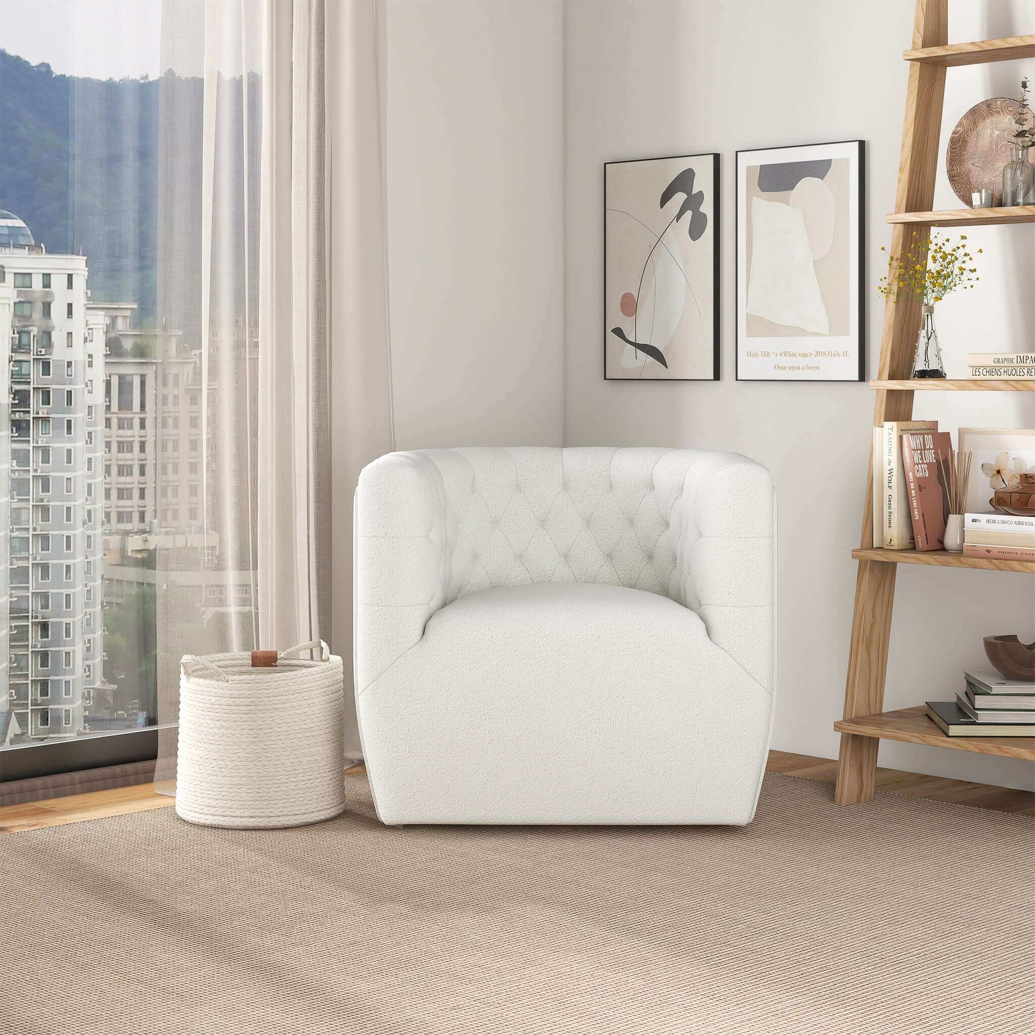 Delaney Cream Boucle Swivel Chair - SCH00500211