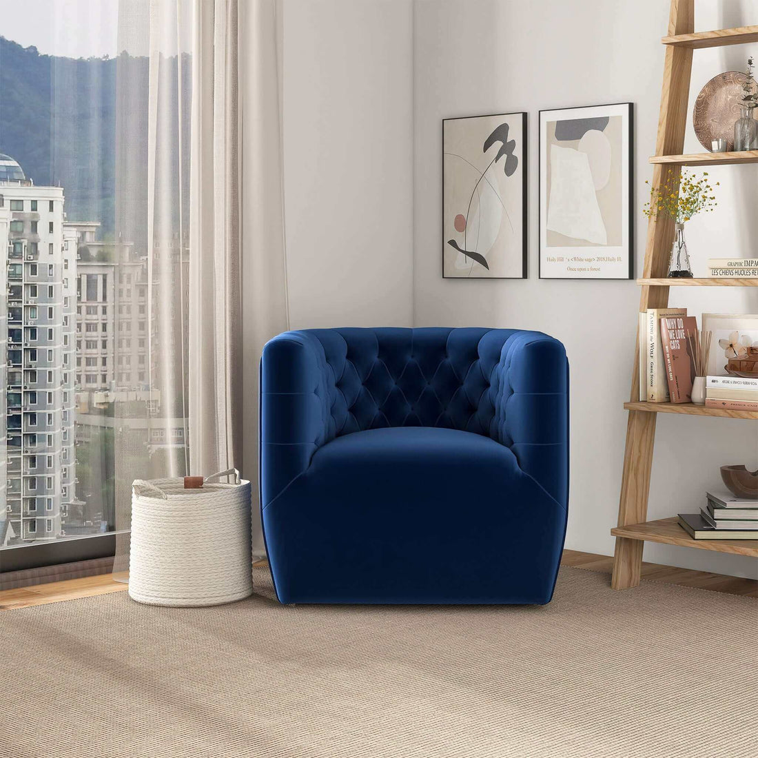 Delaney Dark Blue Velvet Swivel Chair - SCH00500202