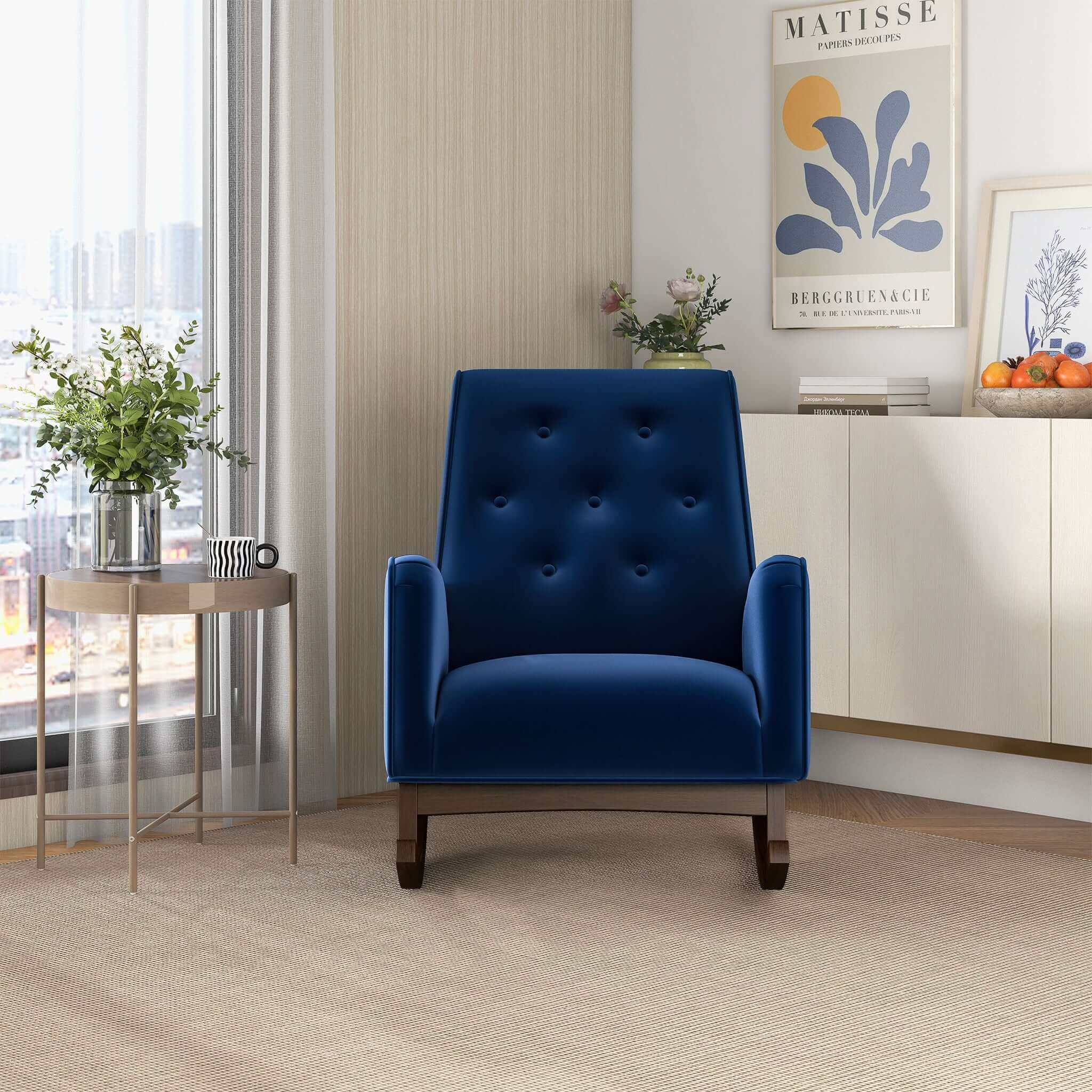 Demetrius Dark Blue Velvet Solid Wood Rocking Chair - RCH00500501