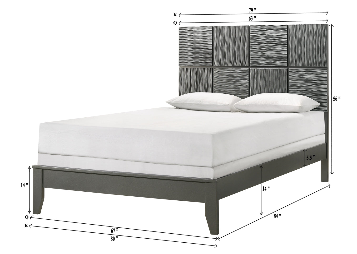 Denker Gunmetal Panel Bedroom Set - SET | B4715-Q-HBFB | B4715-Q-RAIL | B4715-2 | B4715-4 - Bien Home Furniture & Electronics