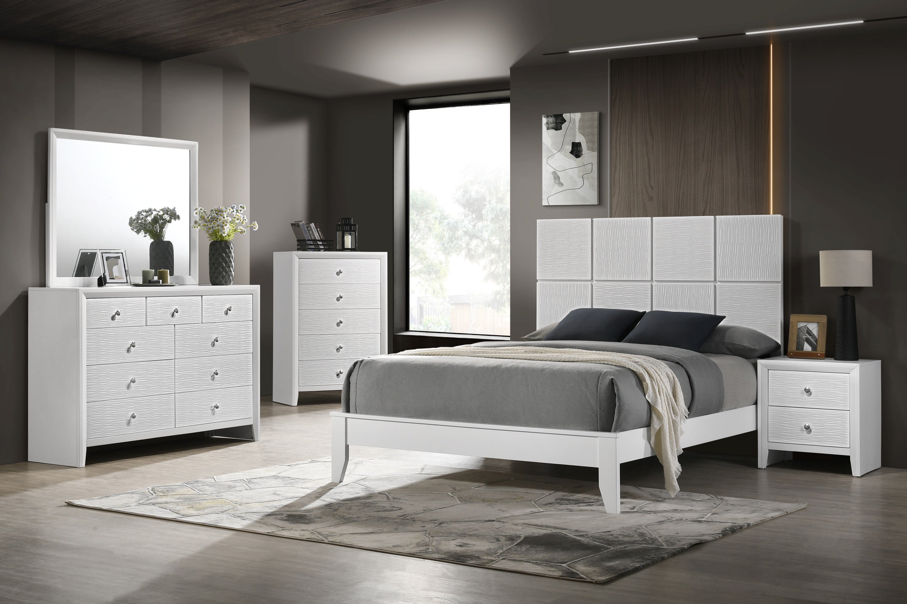 Denker White Panel Bedroom Set - SET | B4712-Q-HBFB | B4712-Q-RAIL | B4710-2 | B4710-4 - Bien Home Furniture &amp; Electronics