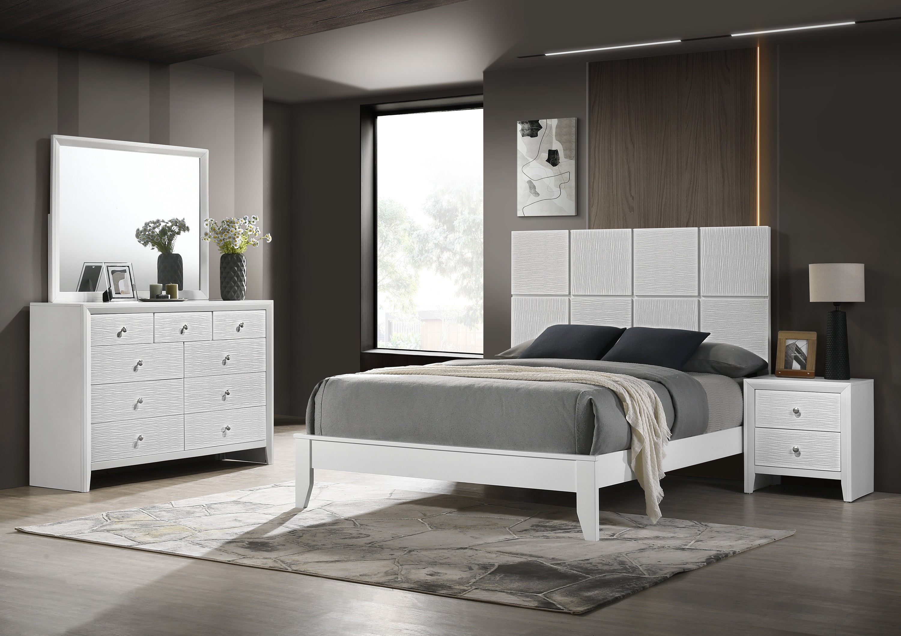 Denker White Panel Bedroom Set - SET | B4712-Q-HBFB | B4712-Q-RAIL | B4710-2 | B4710-4 - Bien Home Furniture &amp; Electronics