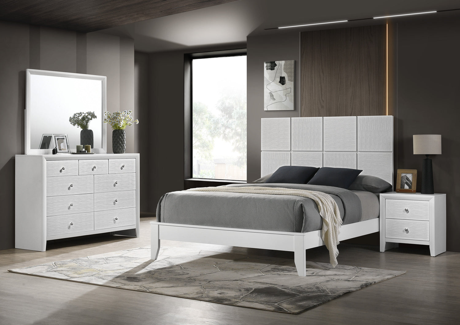 Denker White Panel Bedroom Set - SET | B4712-Q-HBFB | B4712-Q-RAIL | B4710-2 | B4710-4 - Bien Home Furniture & Electronics