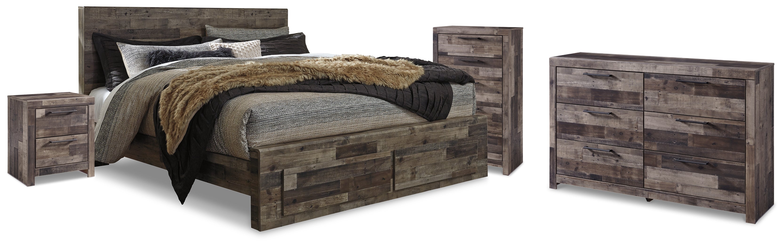 Derekson King Panel Bed, Dresser, Chest and Nightstand - B200B81