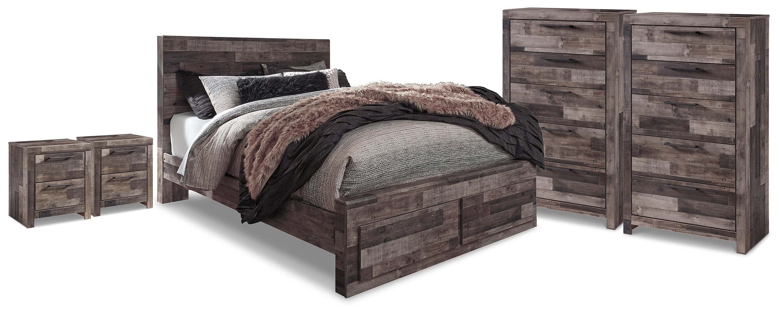 Derekson Multi Gray Queen Storage Bed, 2 Chests and 2 Nightstands - B200B71
