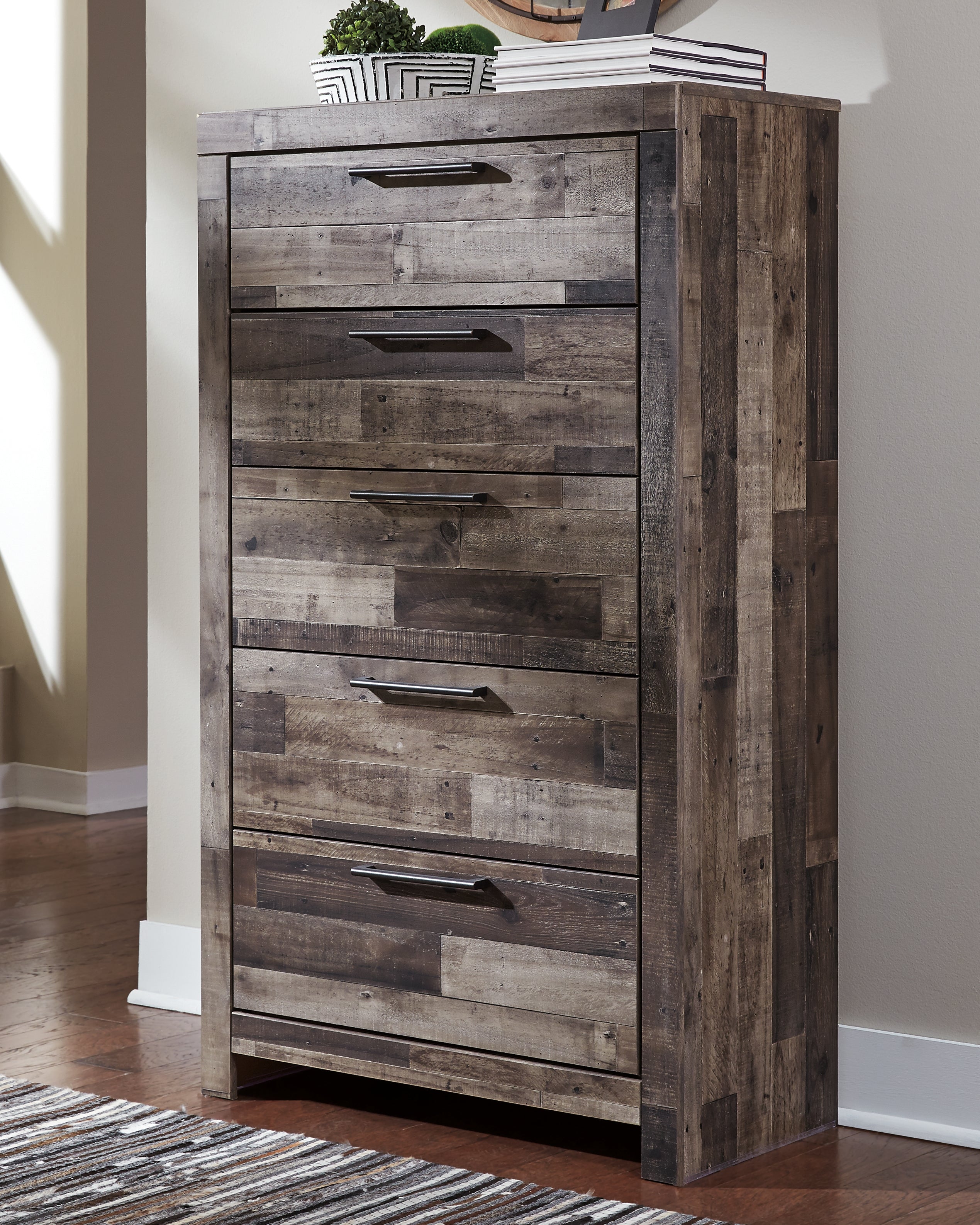 Derekson Multi Gray Queen Storage Bed, 2 Chests and 2 Nightstands - B200B71