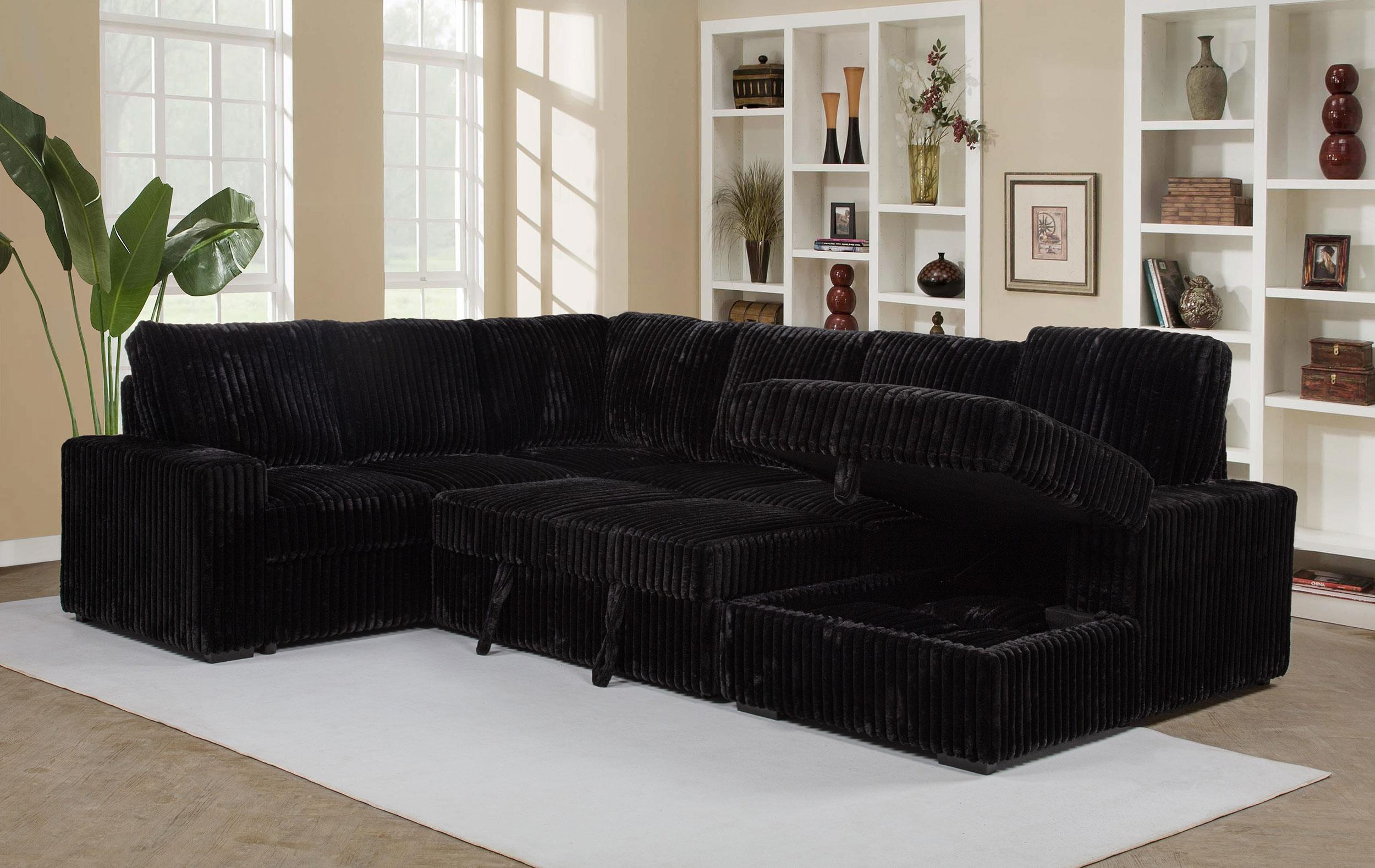 Devonshire Sleeper Sectional Sofa Storage Chaise Black - 511049