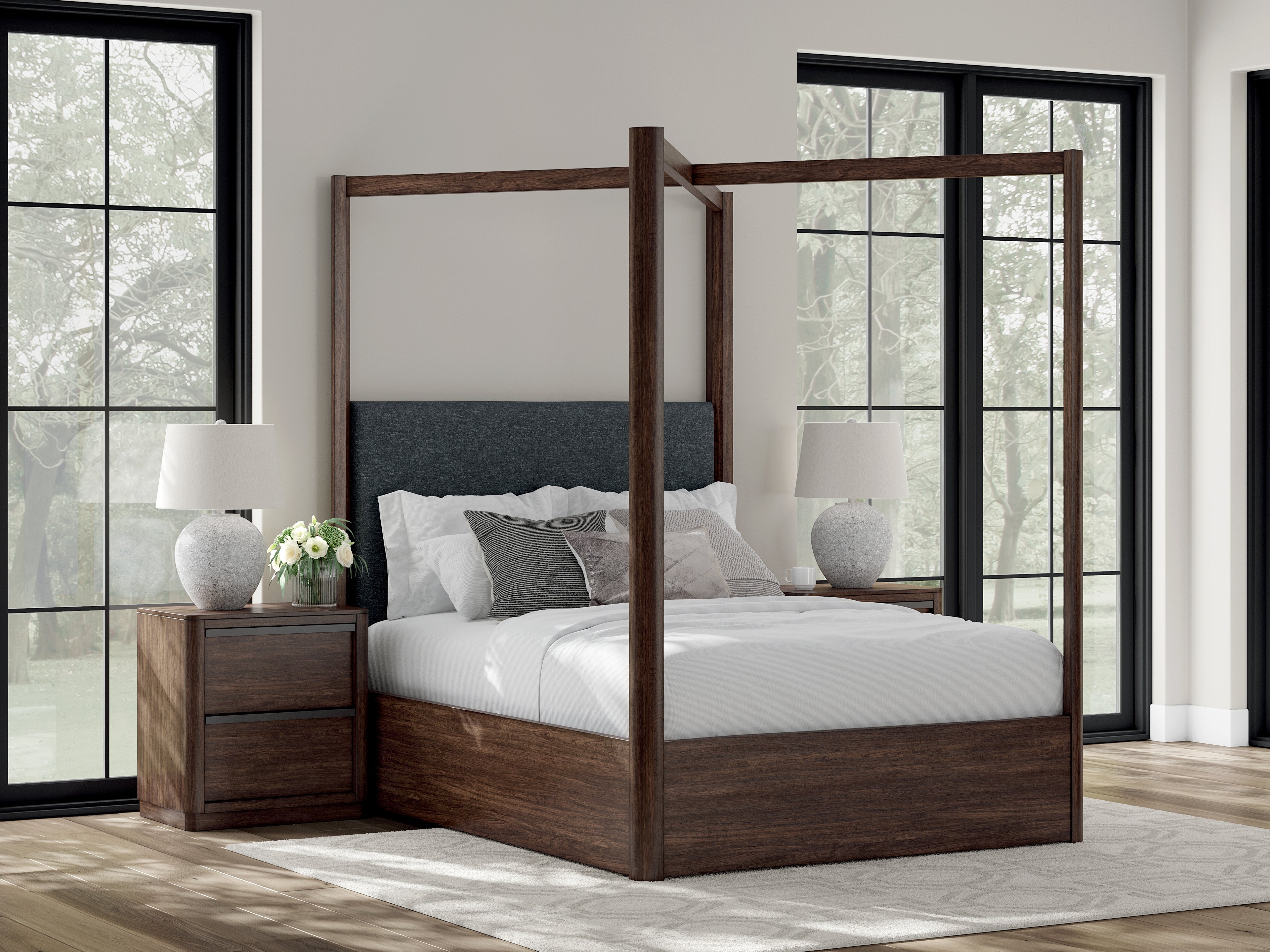 Dilenno Dark Brown Queen Canopy Bed - PCB857B2