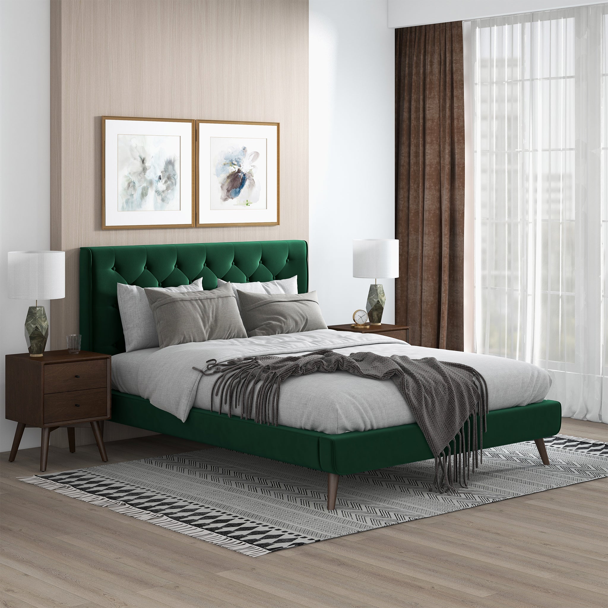 Dillon Dark Green Velvet Platform Bed (Queen Size) - BED00300203