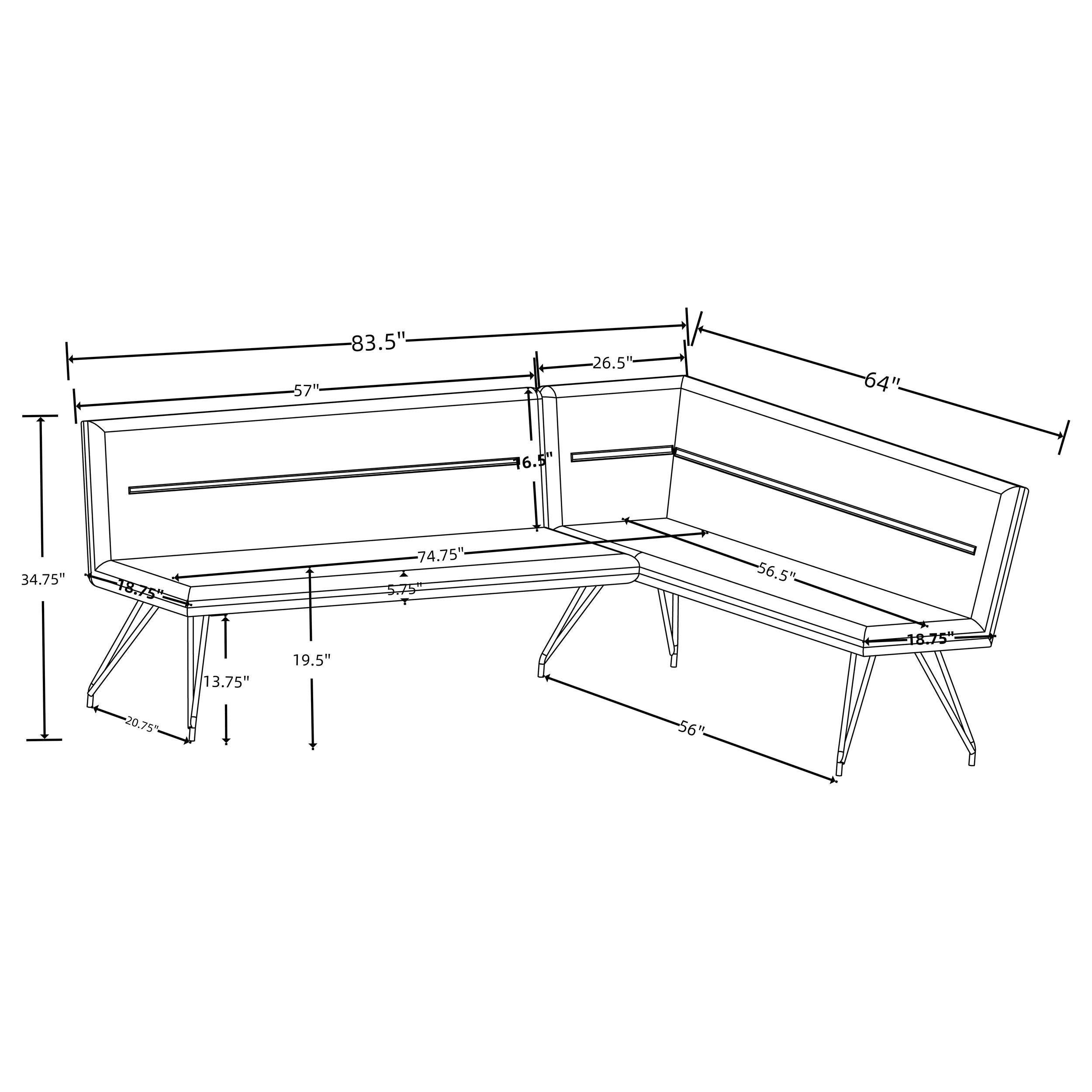Dodson Fabric Upholstered L-Shaped Nook Dining Bench Taupe - 108496