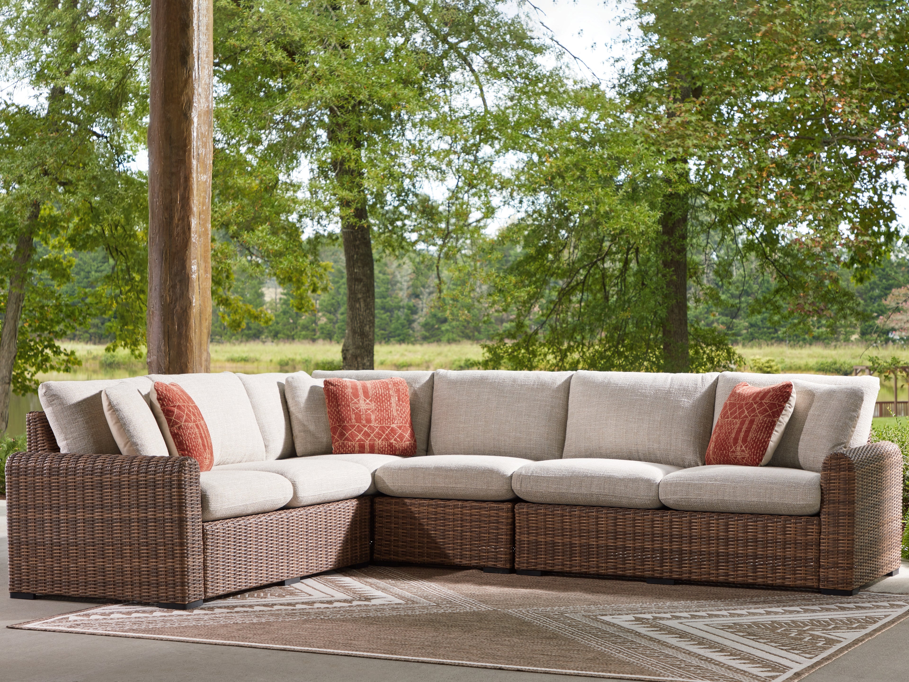 Dolan Creek Beige/Brown 4-Piece Outdoor Sectional - PCP610P2