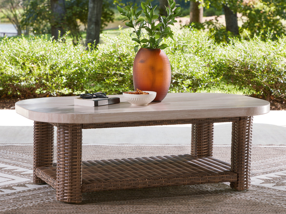 Dolan Creek Beige/Brown Outdoor Coffee Table - PCP610-701