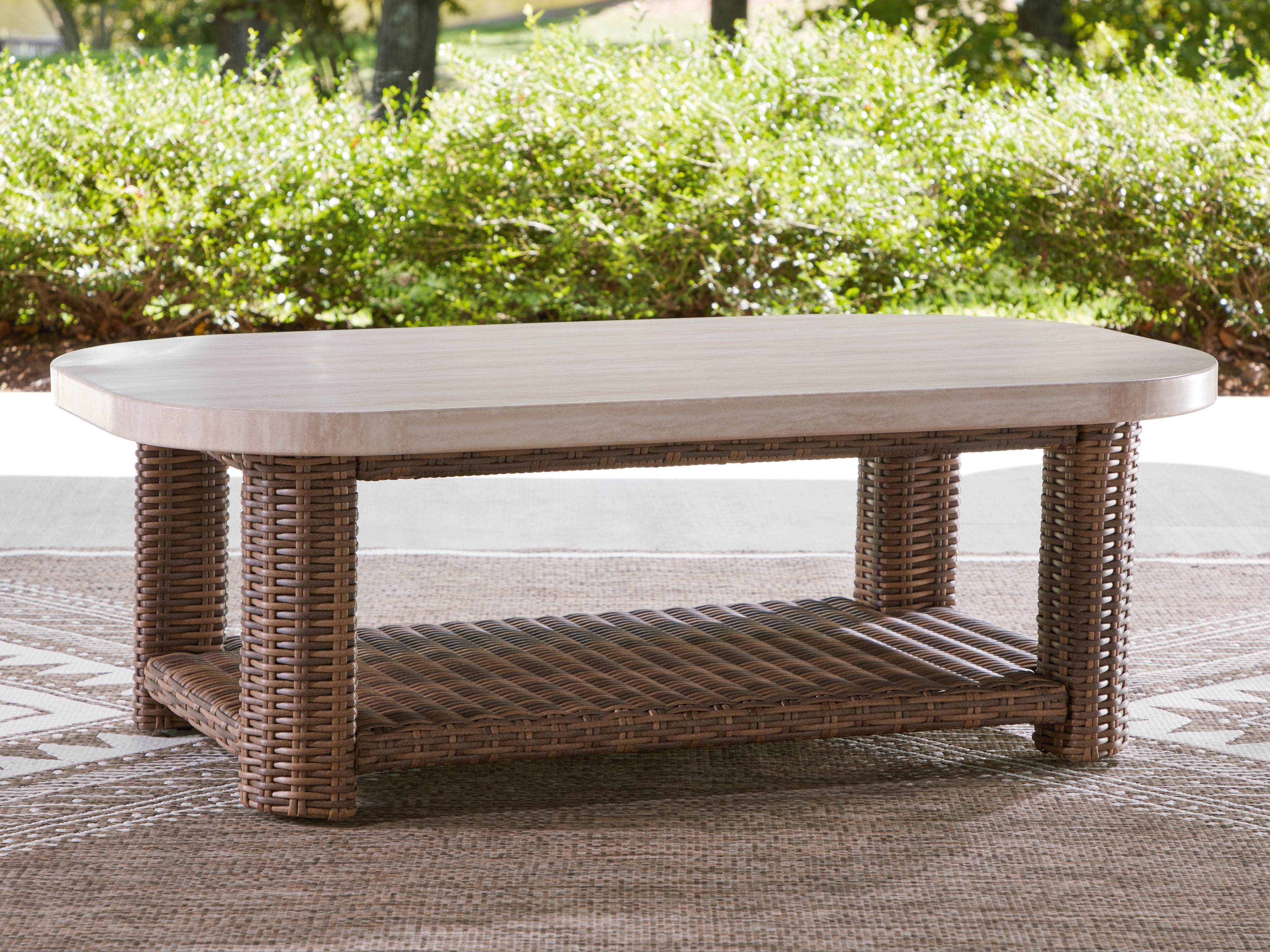 Dolan Creek Beige/Brown Outdoor Coffee Table - PCP610-701