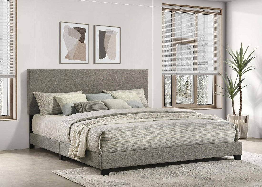 Dorian Fabric Upholstered Eastern King Panel Bed Taupe - 300851KE