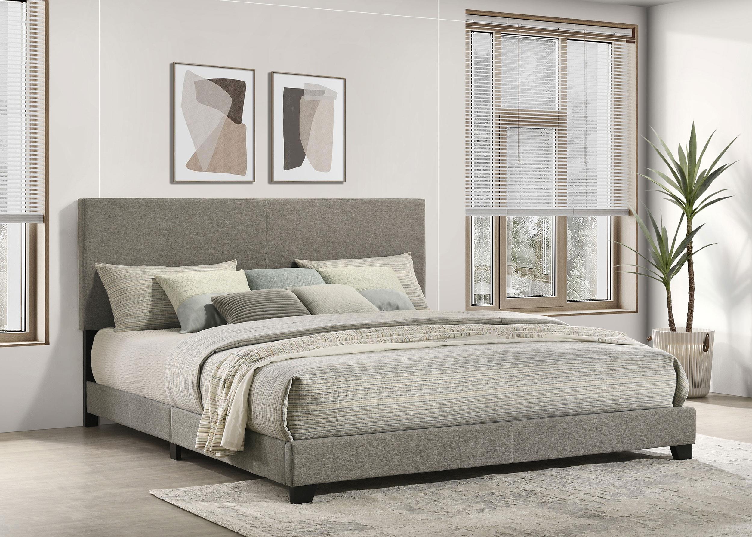 Dorian Fabric Upholstered Eastern King Panel Bed Taupe - 300851KE