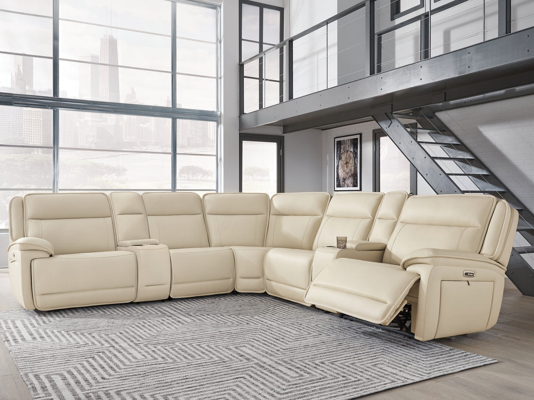 Double Deal Almond 7-Piece Reclining Sectional with 2 Consoles - U13001S9