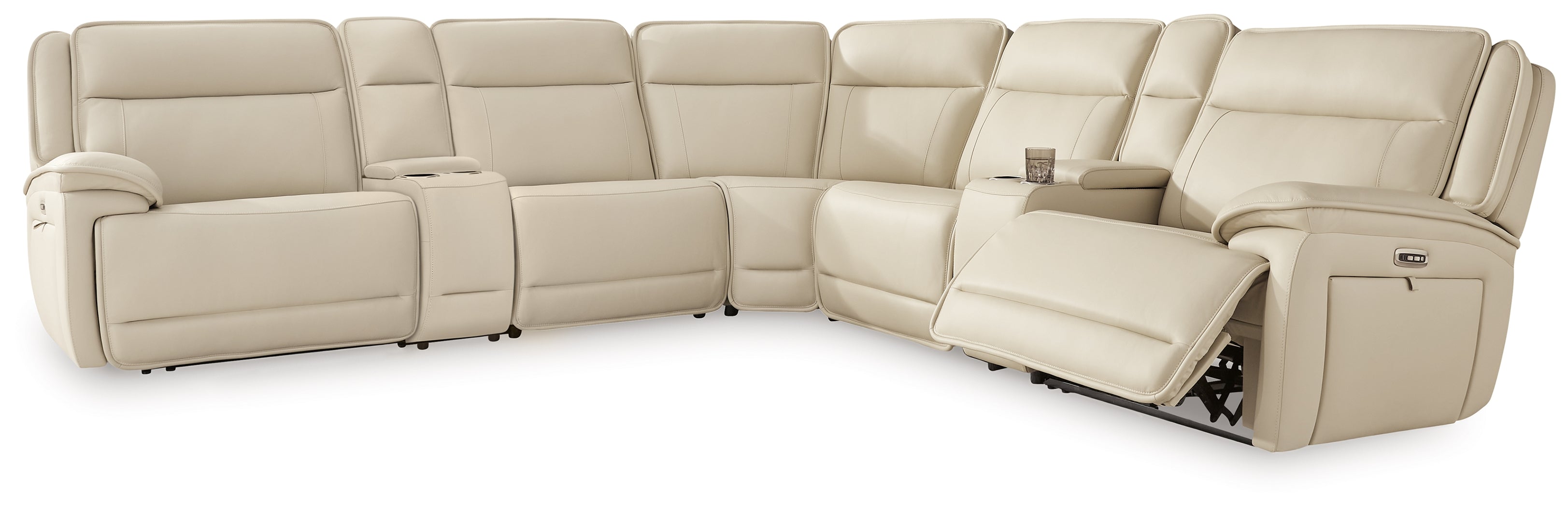 Double Deal Almond 7-Piece Reclining Sectional with 2 Consoles - U13001S9