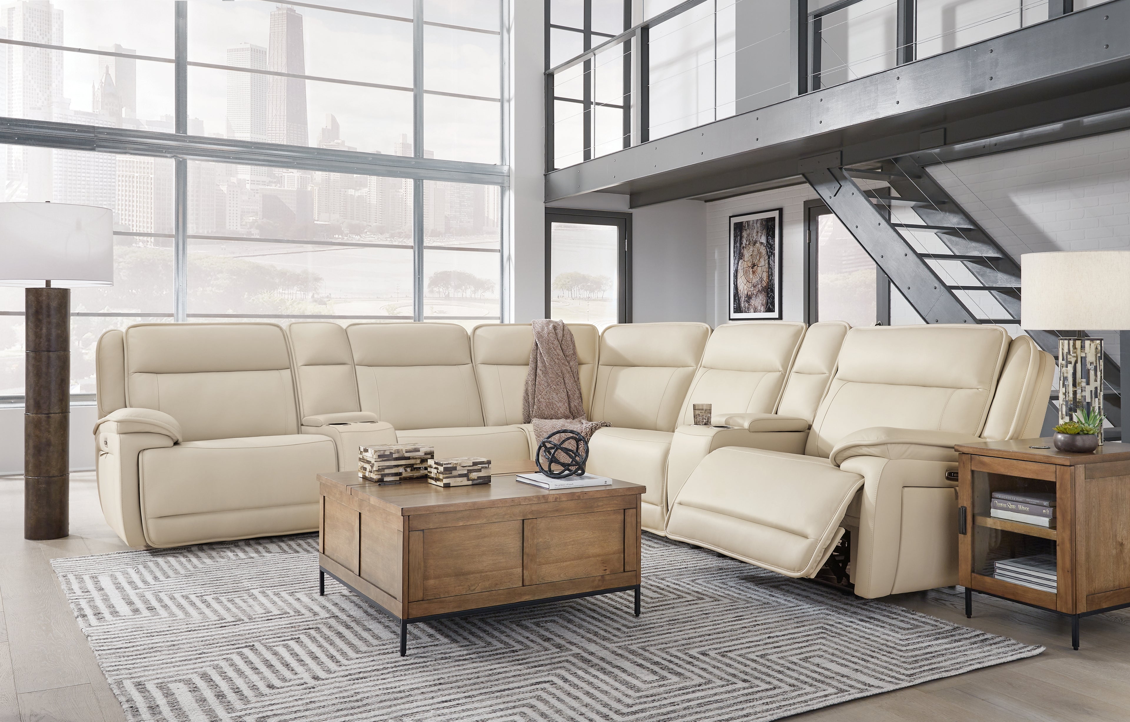 Double Deal Almond 7-Piece Reclining Sectional with 2 Consoles - U13001S9