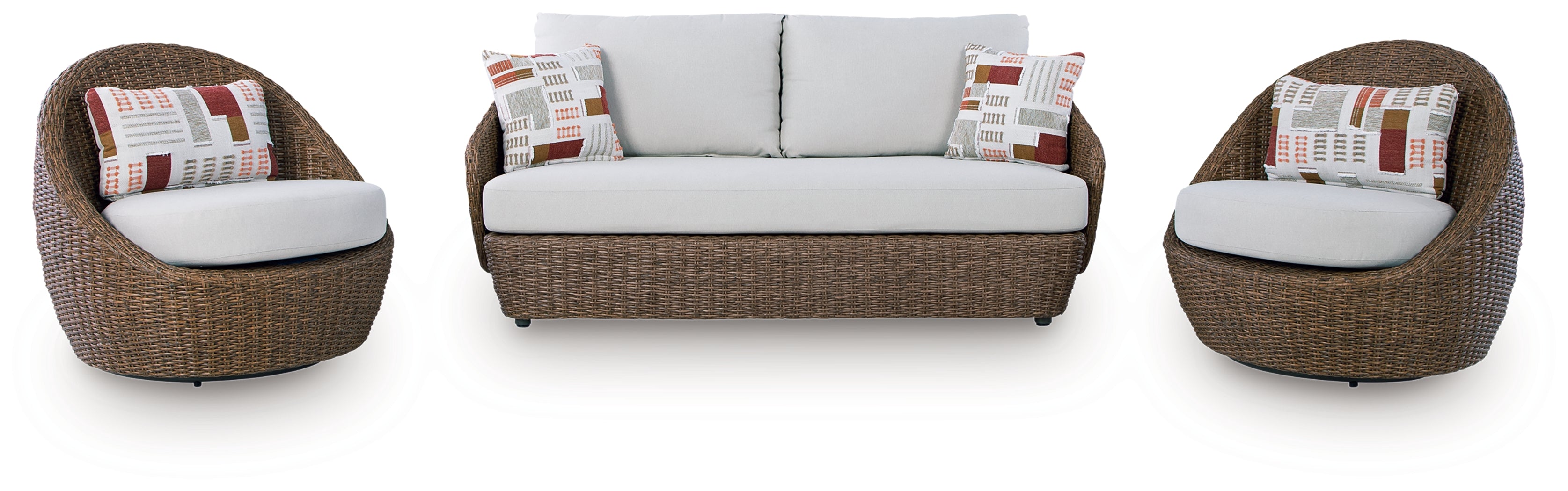 Double Point Beige Outdoor Loveseat/2 Swivel Chairs (Set of 3) - PCP503-070