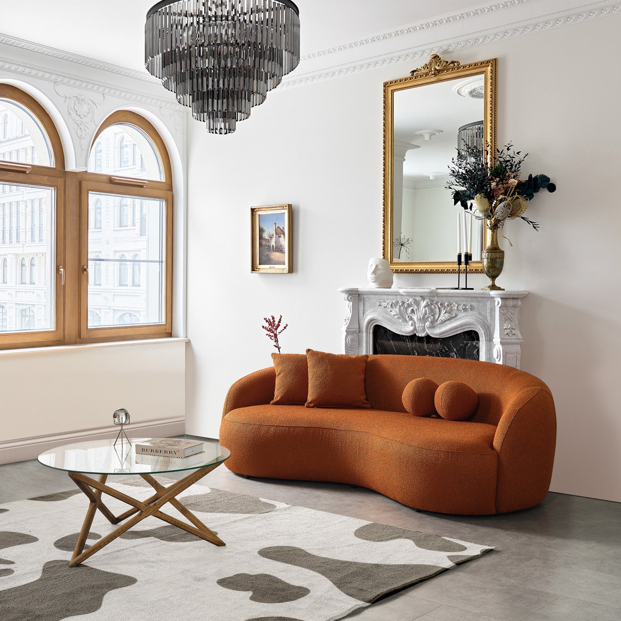 Drake Burnt Orange Japandi Style Curvy Boucle Sofa - SOF02600603