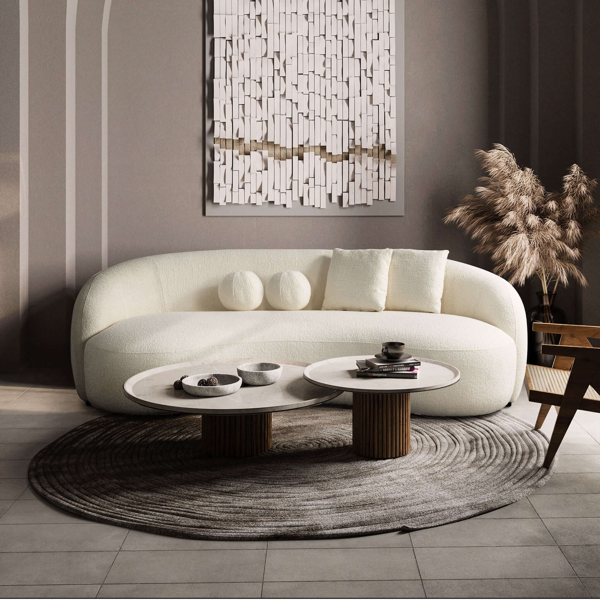 Drake Japandi Style Curvy Boucle Sofa - SOF02600601